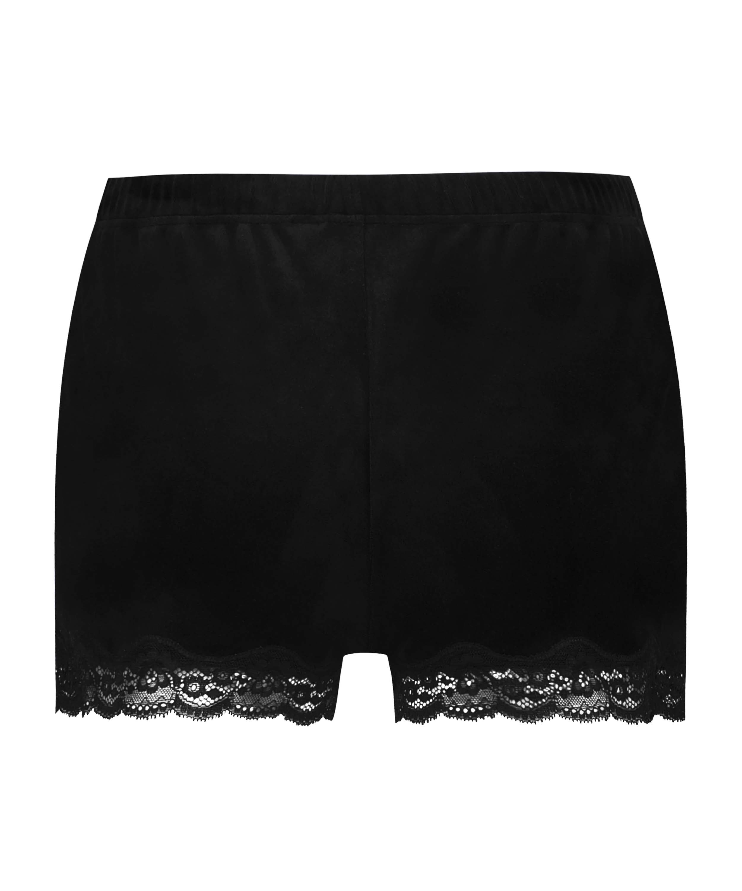 Pyjama Short Velours Scallop Lace, Black, main