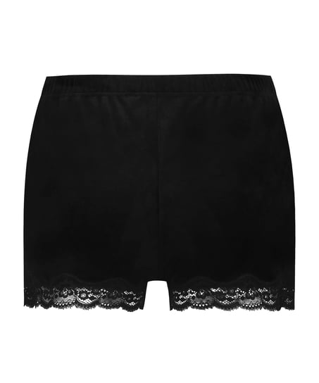 Pyjama Short Velours Scallop Lace, Black