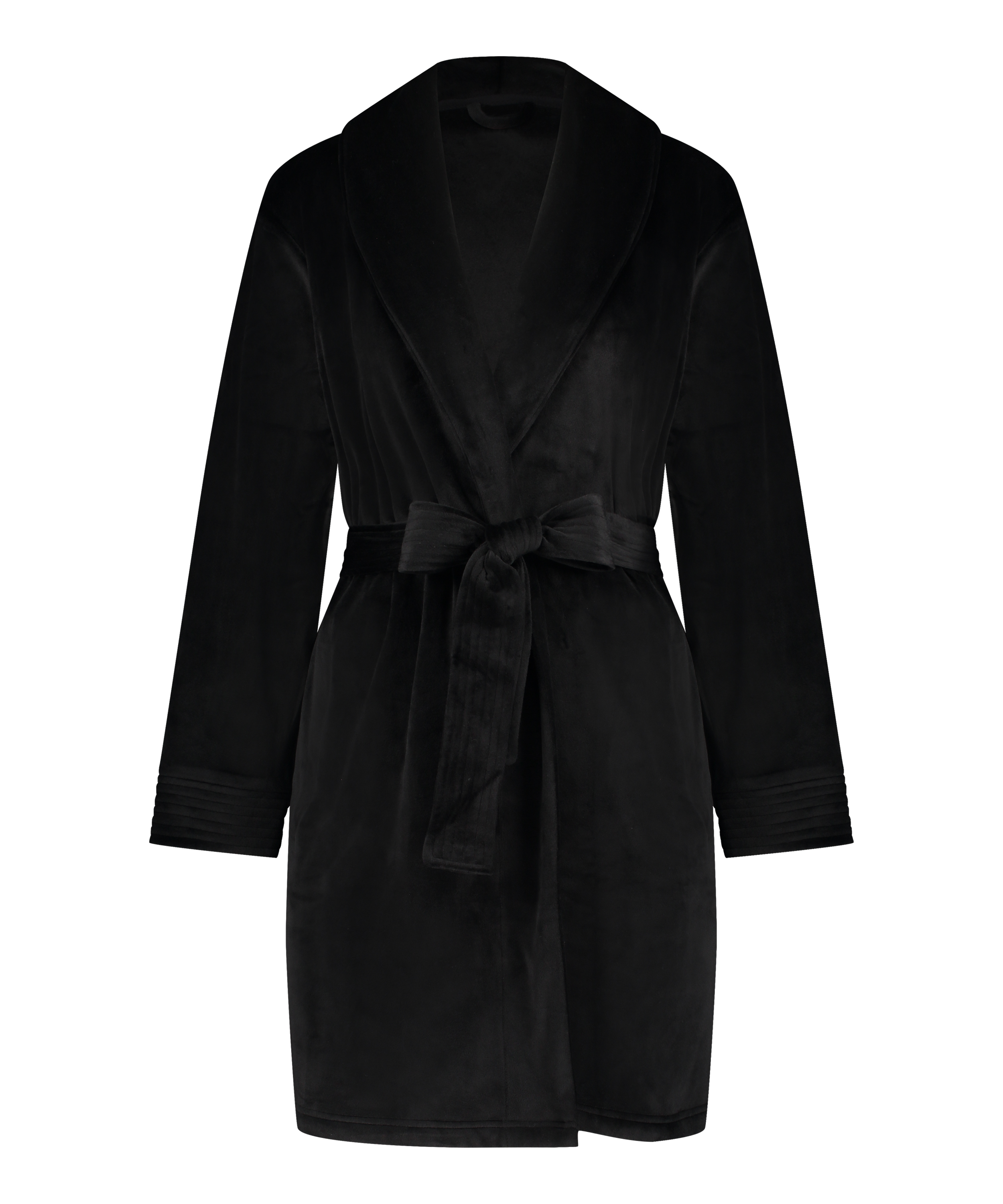 Velours short bathrobe, Black, main