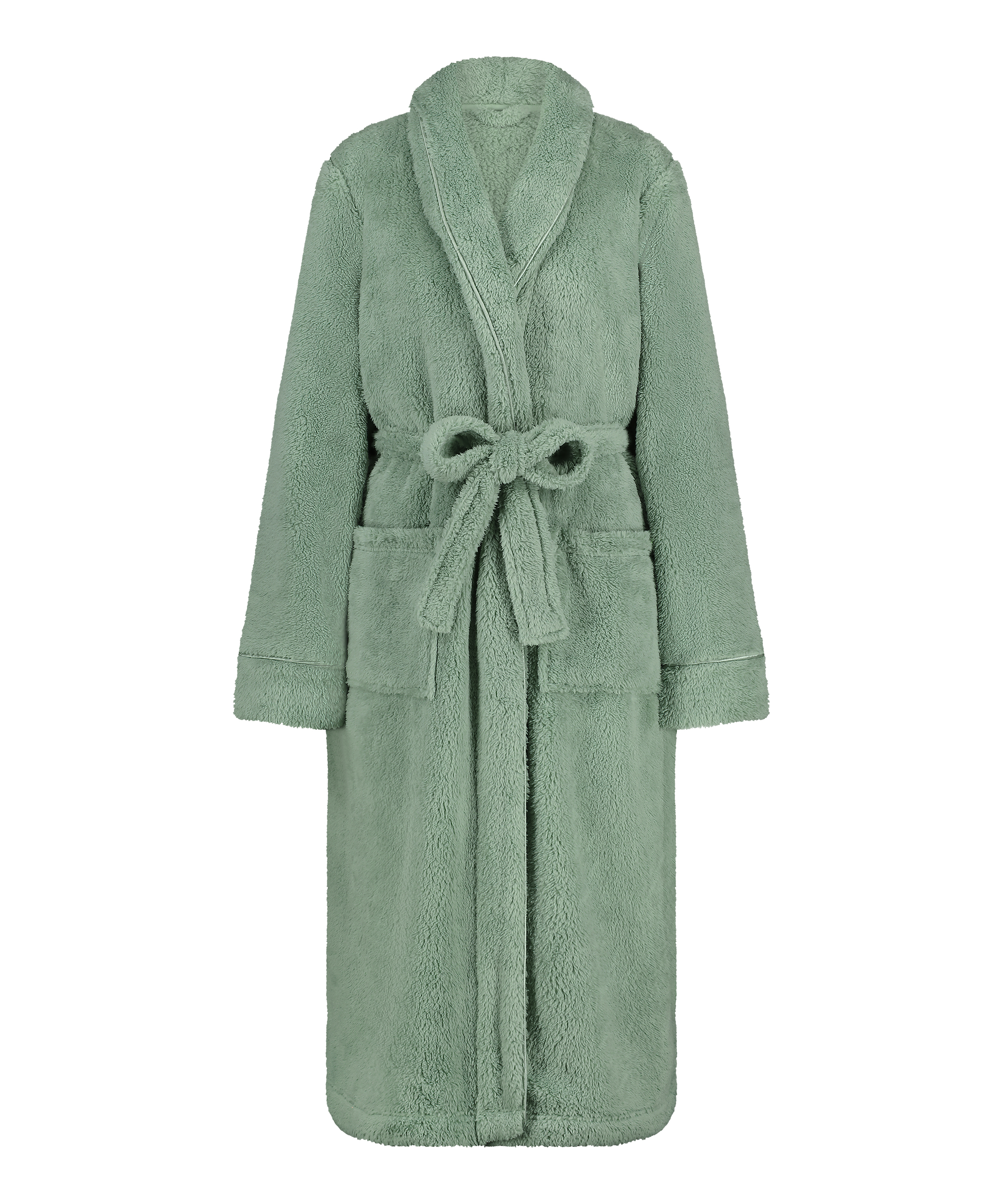 Long Fleece Bathrobe, Green, main