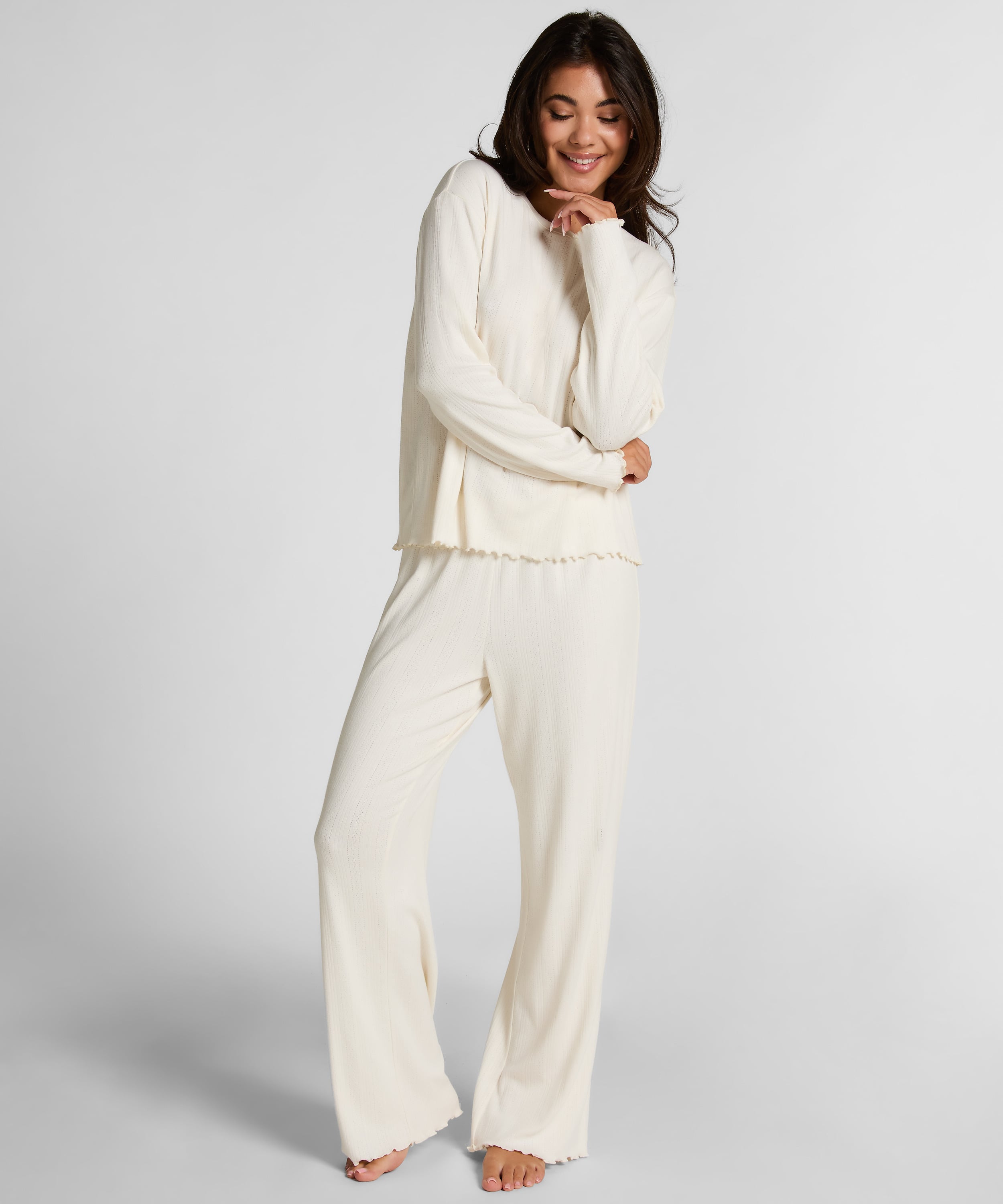 Pyjama Pant Loose Pointelle, White, main