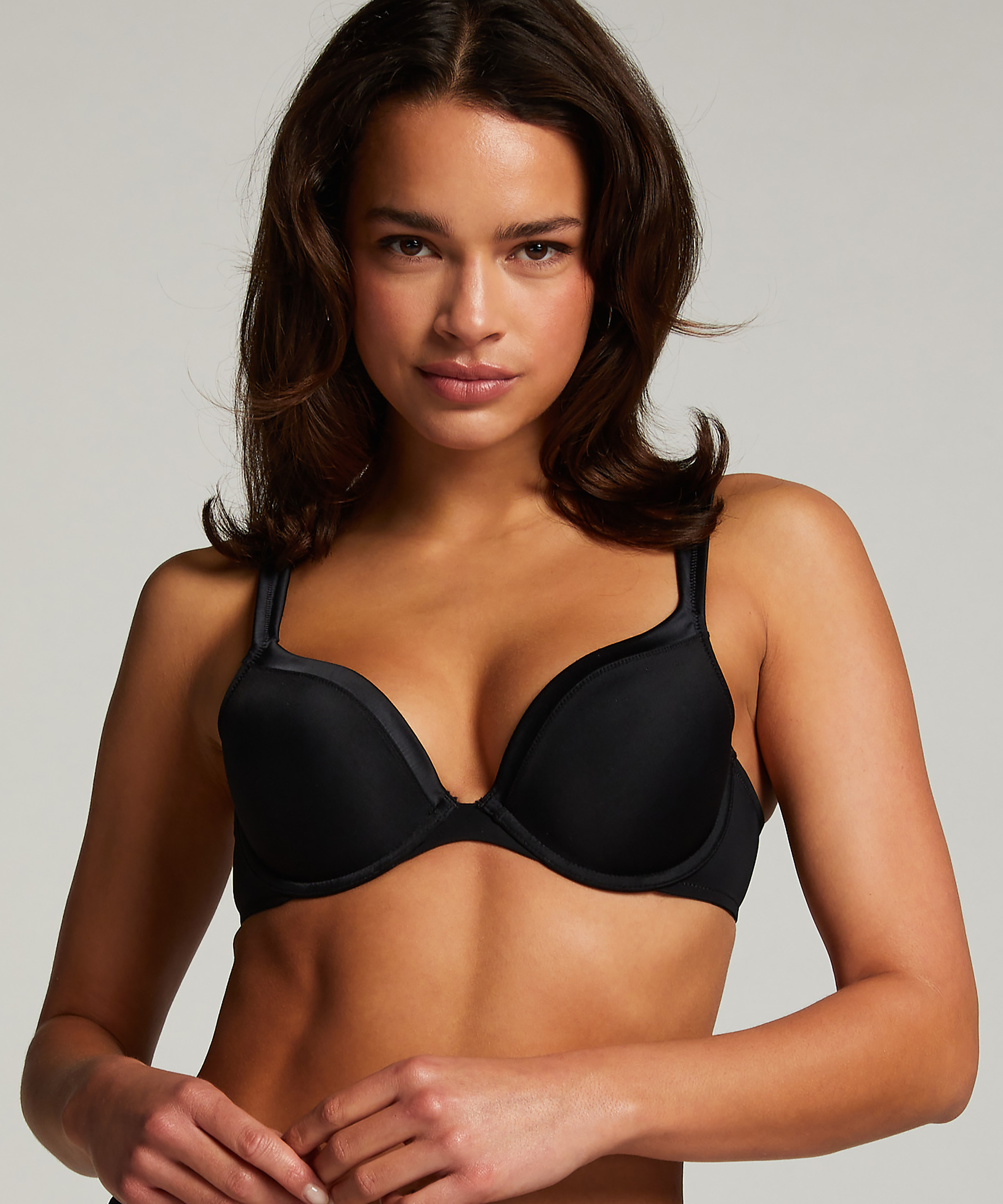 Padded Underwired Bra Satin Fleece, Black, main