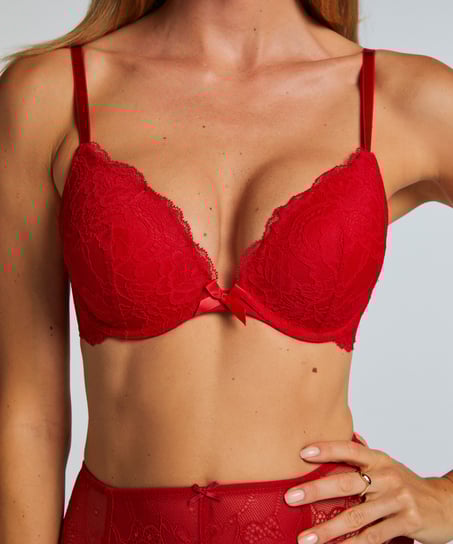 Teddy Padded Push-Up Underwired Bra, Red