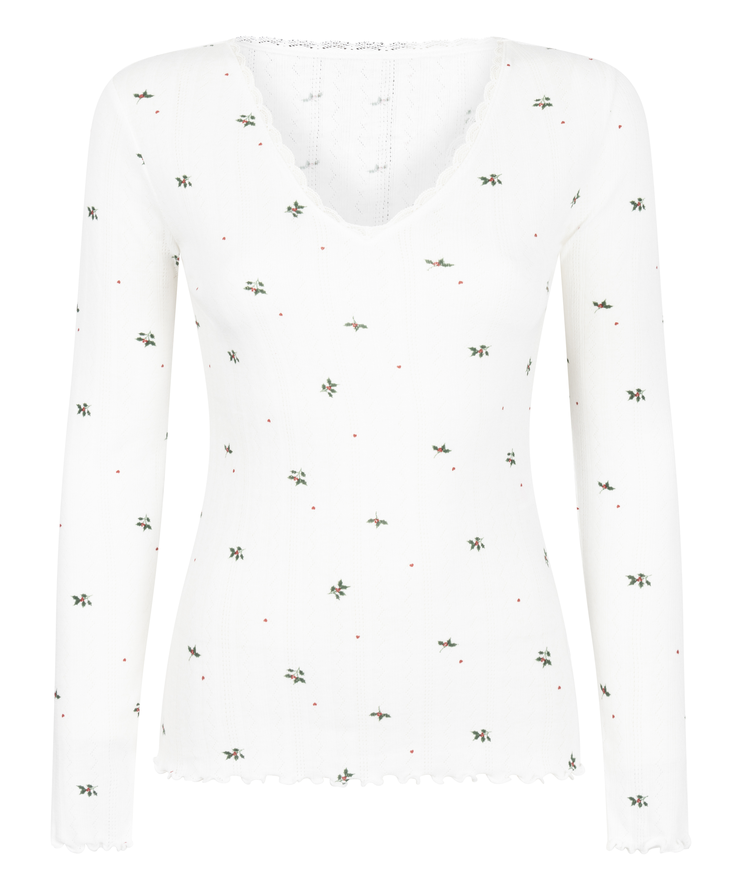 Pointelle Pyjama Top, White, main