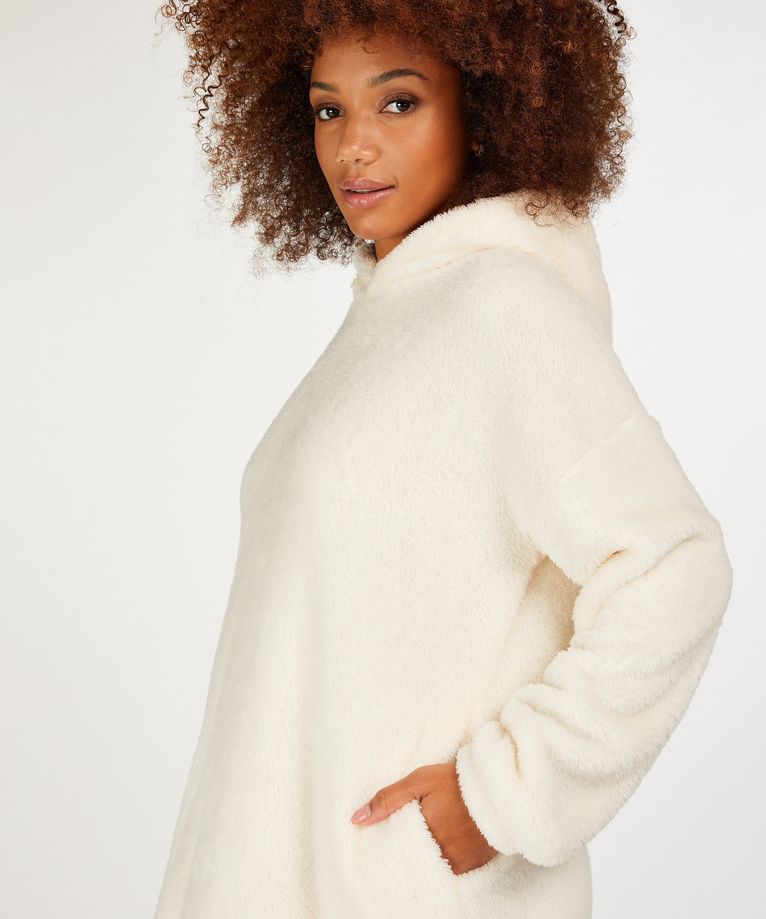 Snuggle Fleece Lounge Dress, White, main