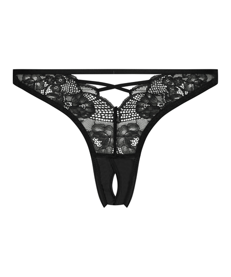 Catherine Open-Crotch Brazilian Knickers, Black