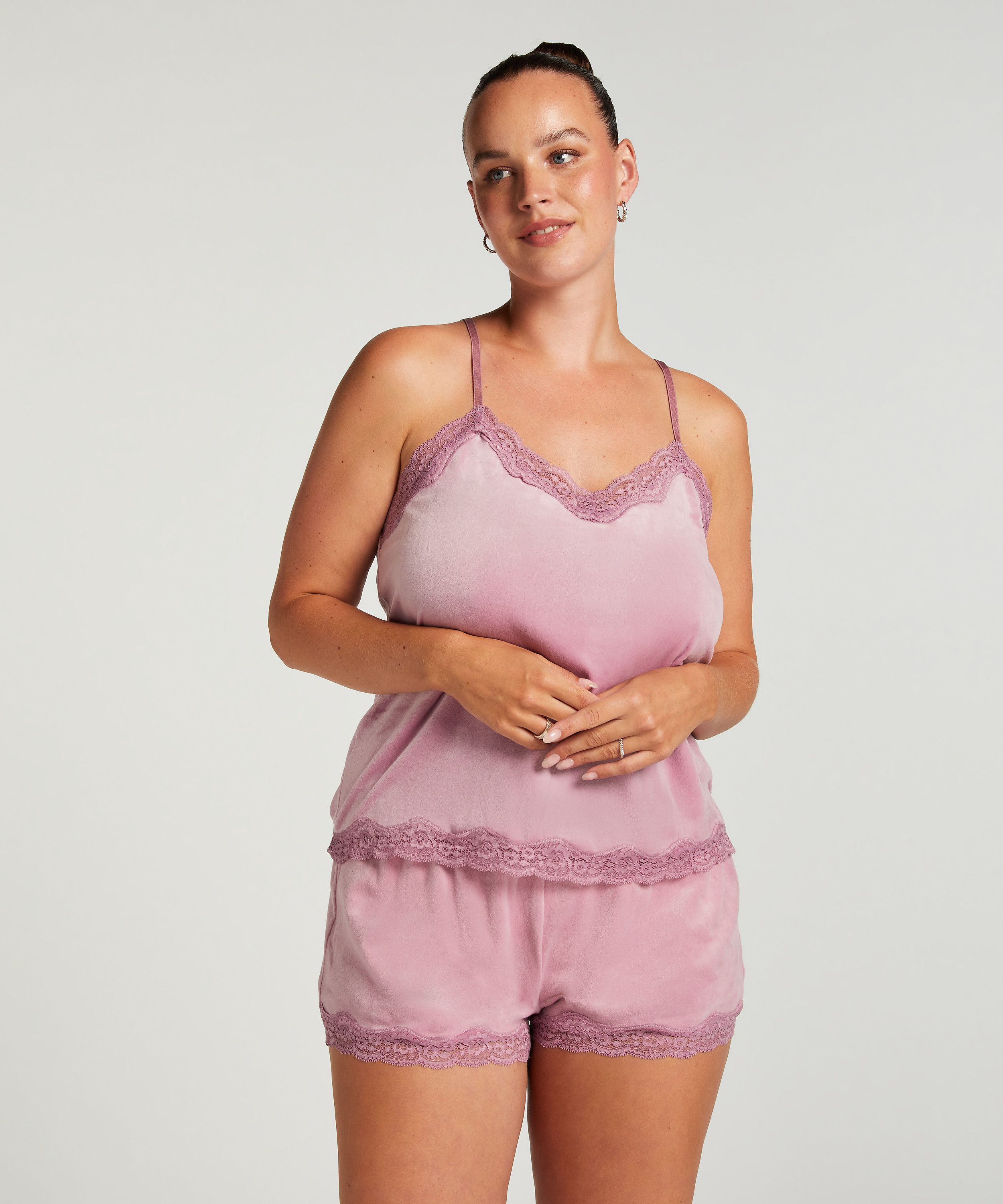 Velours Lace Cami Top, Purple, main