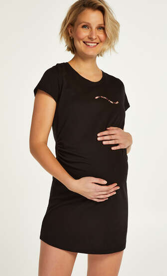 Short-Sleeved Maternity Nightshirt, Black