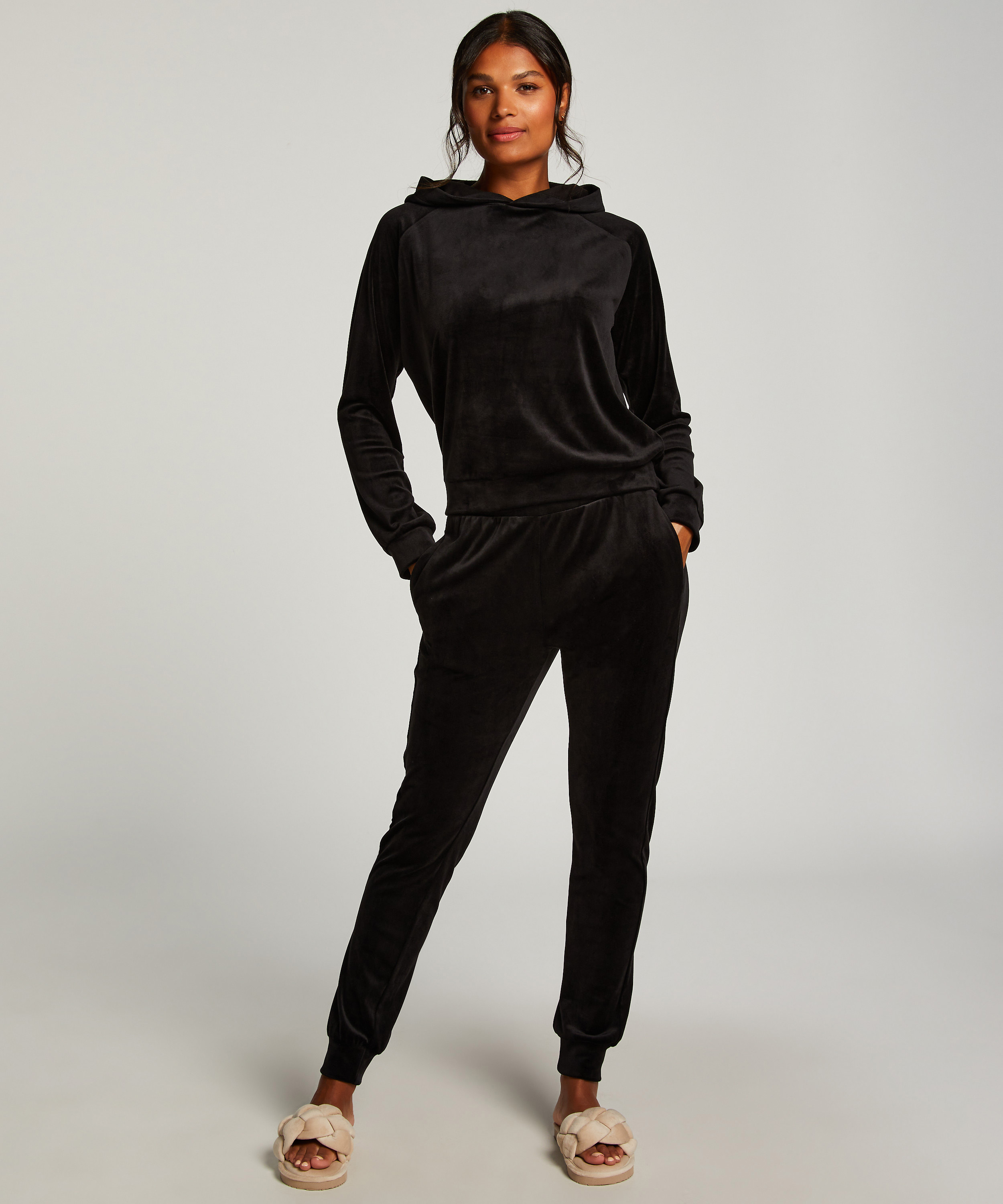 Petite Velours Jogging Bottoms, Black, main