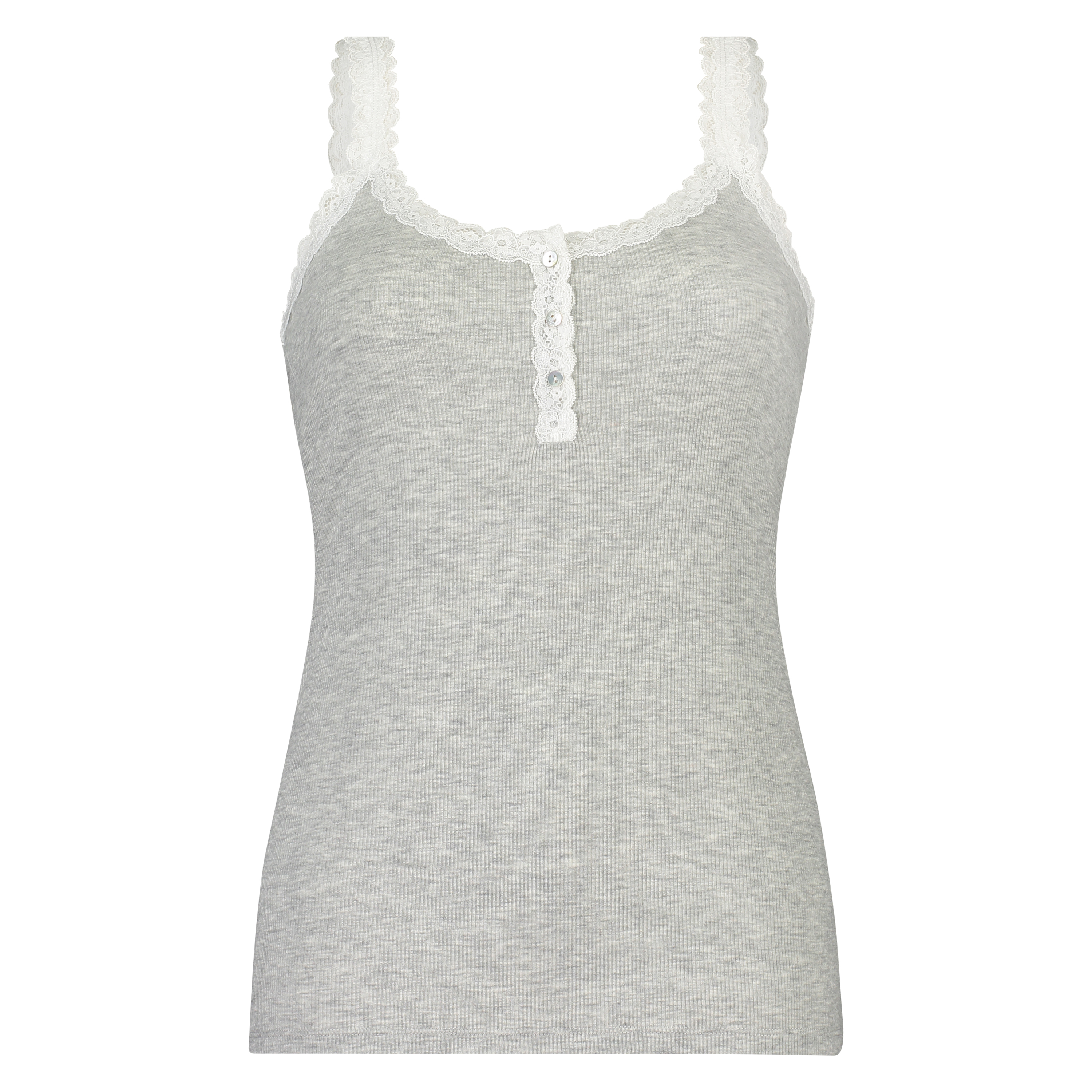 Singlet top cami rib lace, Gray, main