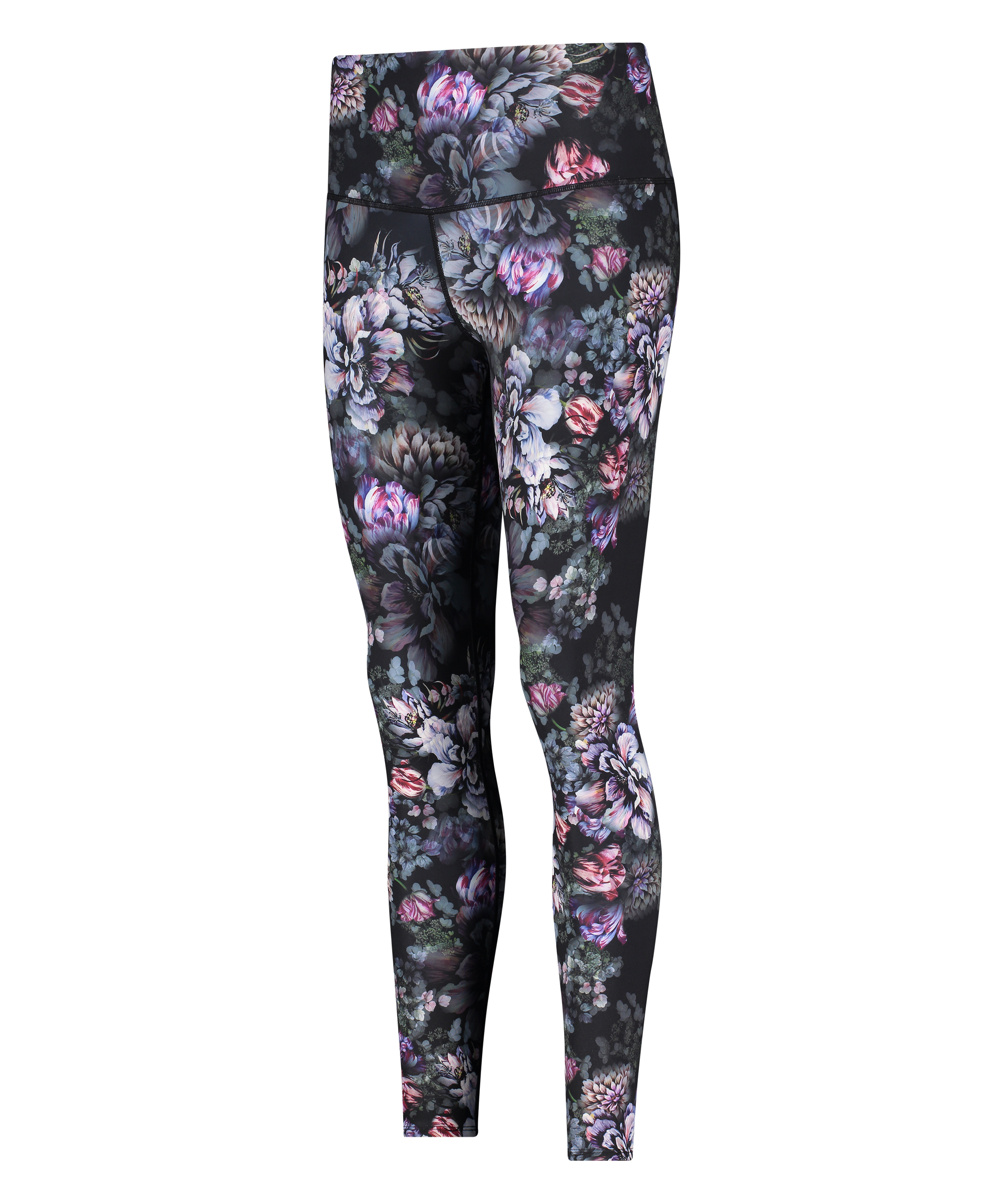HKMX High Waisted Flower Sports Leggings, Black, main