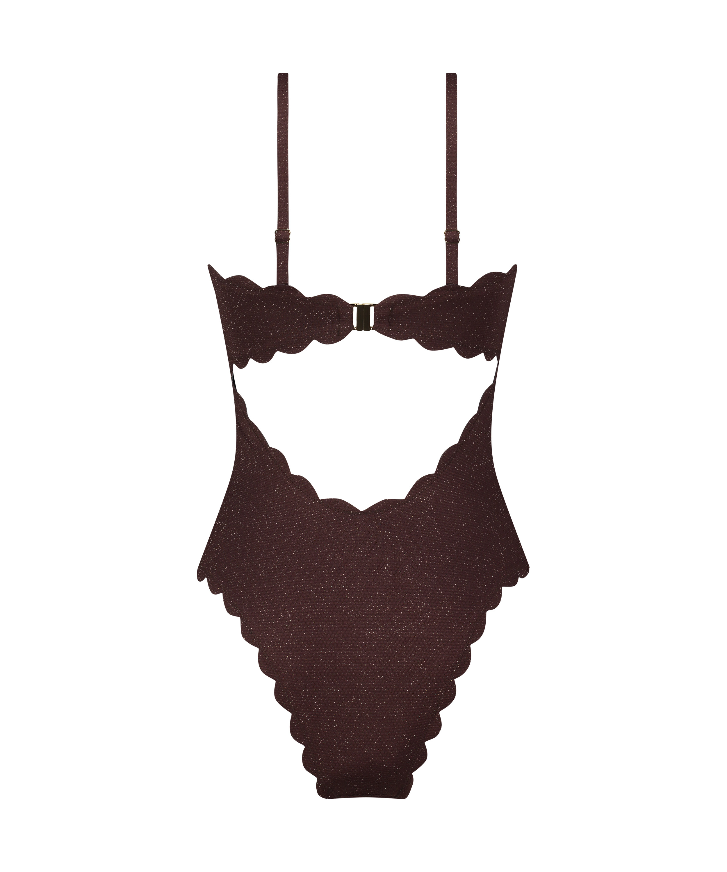 Shaping Bandeau Scallop Swimsuit, Brown, main