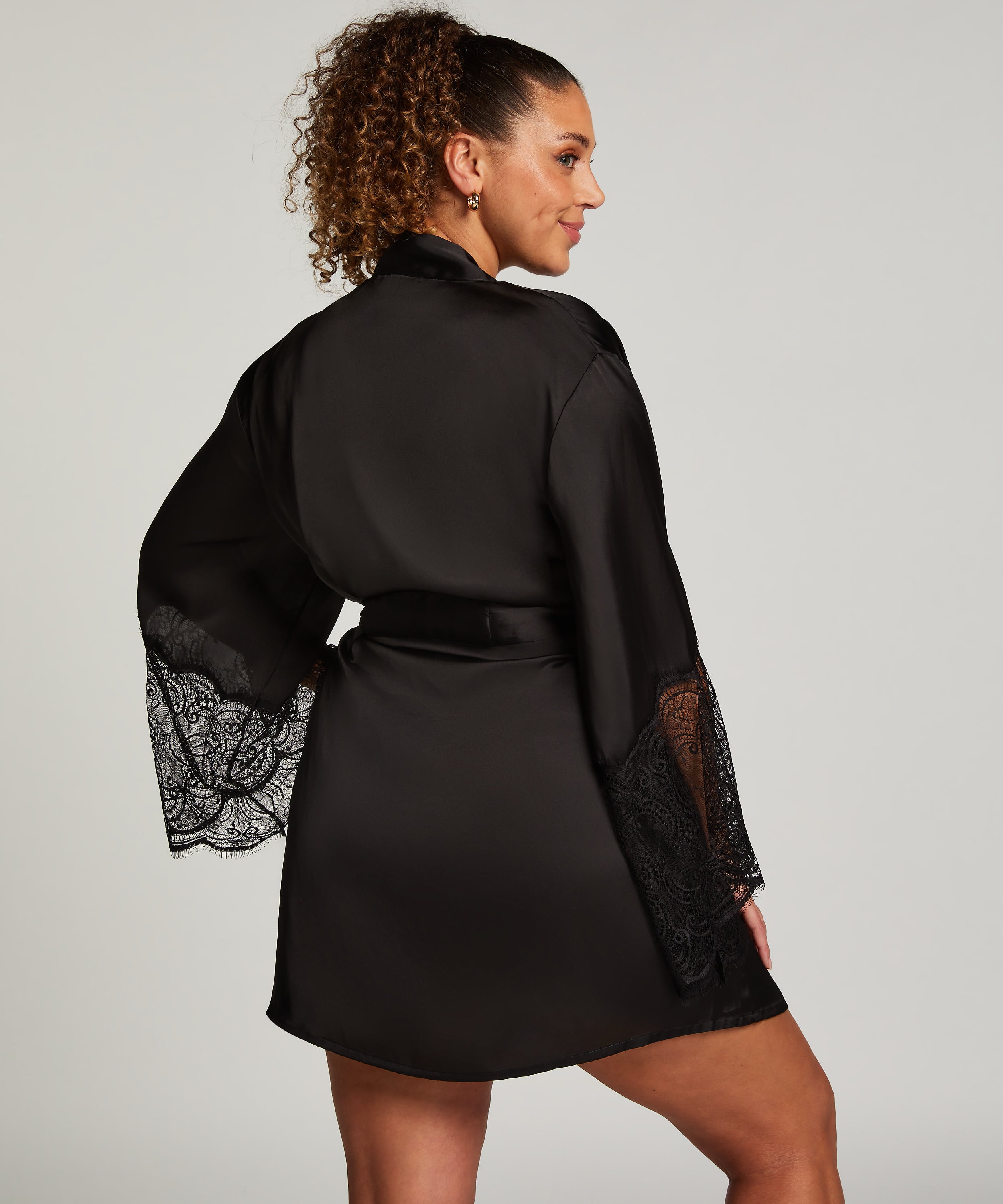 Satin Kimono, Black, main