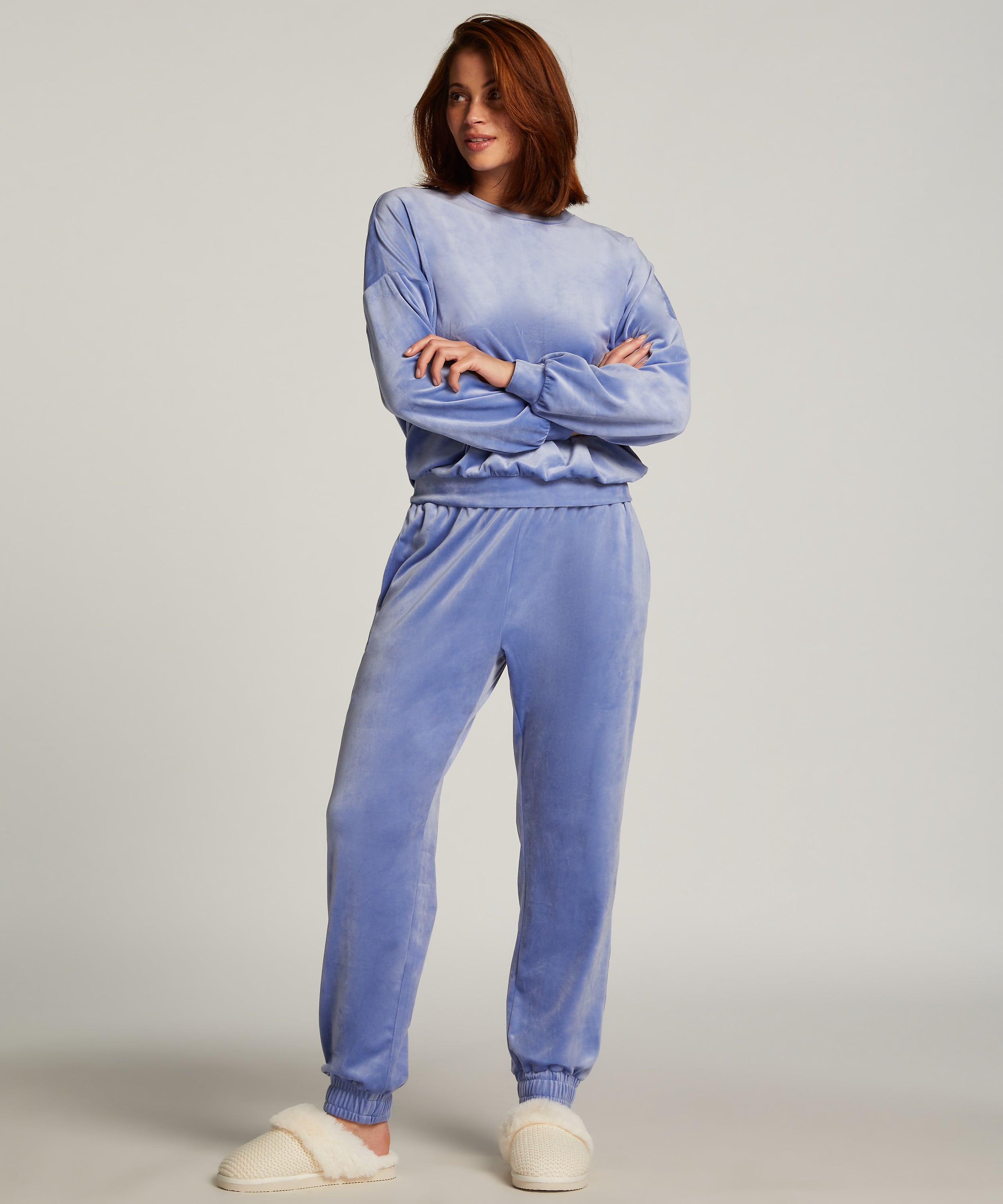 Velours Jogging Pants, Blue, main