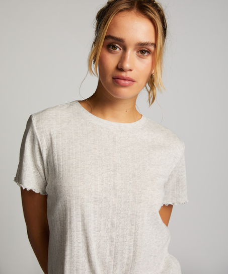 Loose-Fitting Short-Sleeved Pyjama Top, Beige
