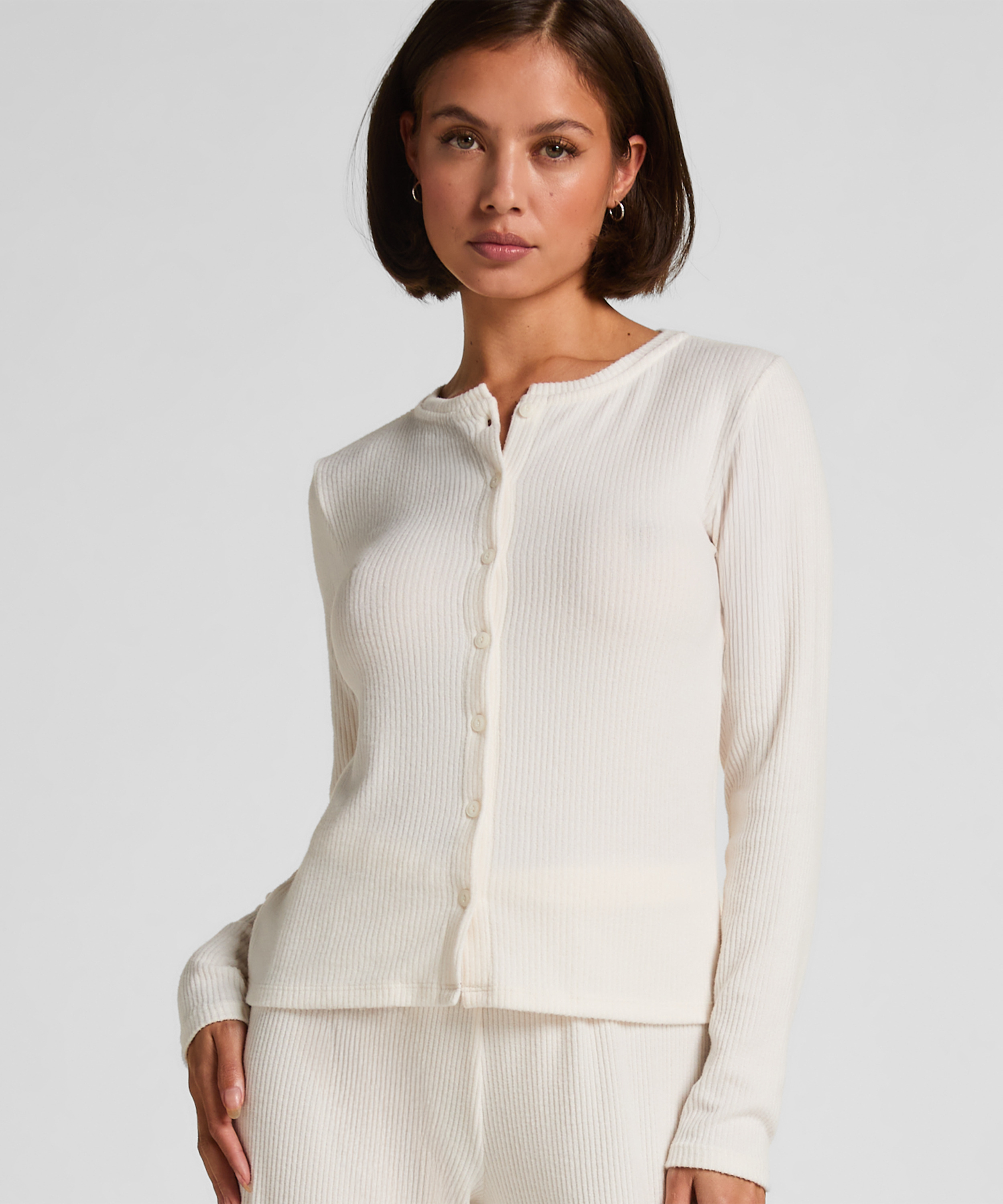 Cardigan Ribbed Jersey, White, main