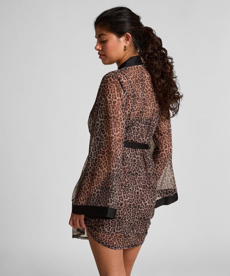 Leopard Mesh Kimono, Black