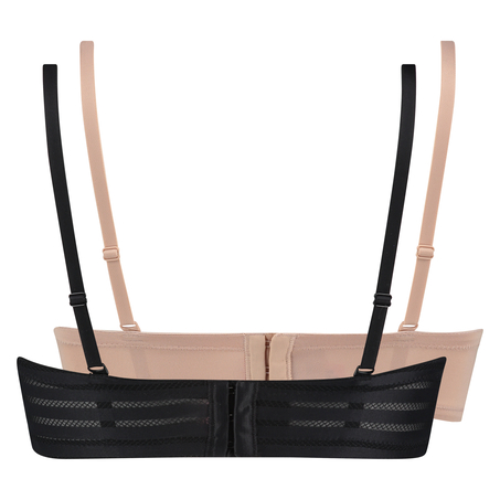 2 Strapless Padded Underwired Bras Lace, Black