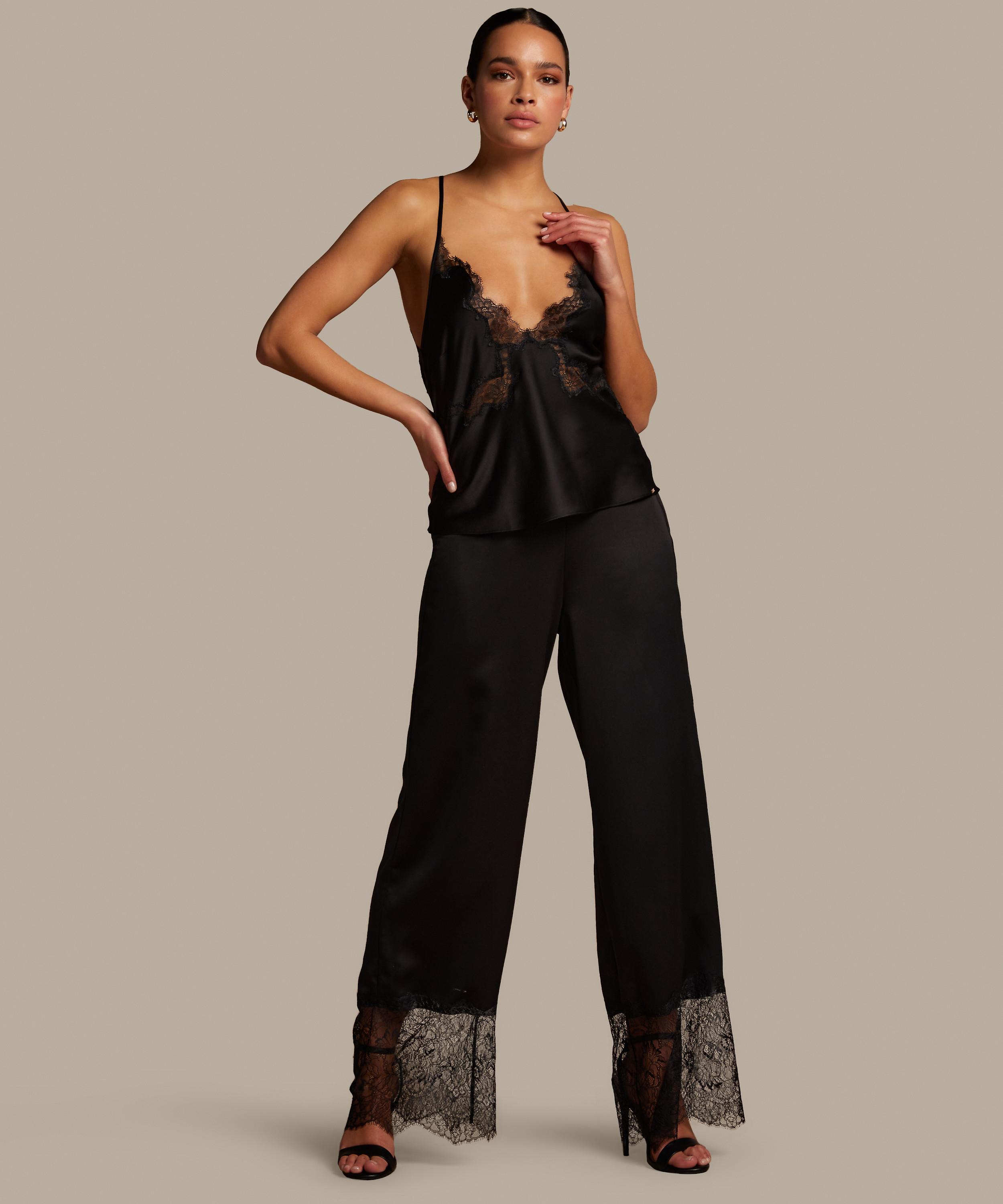 Sophia Wide Leg Lace Pants, Black, main