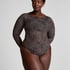 Tara Leopard Long Sleeved Body, Black