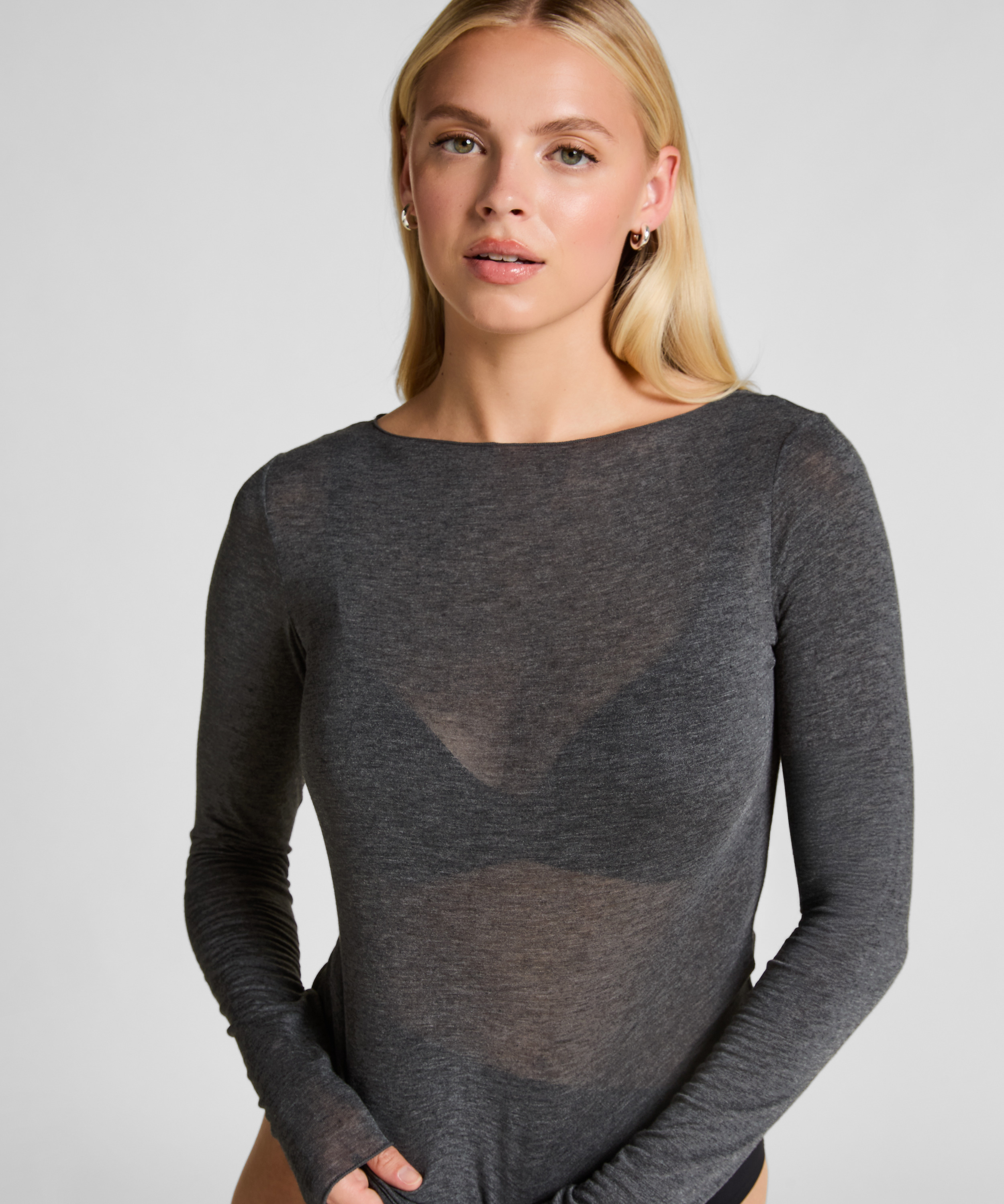super soft Boatneck Shirt with Cashmere, Gray, main