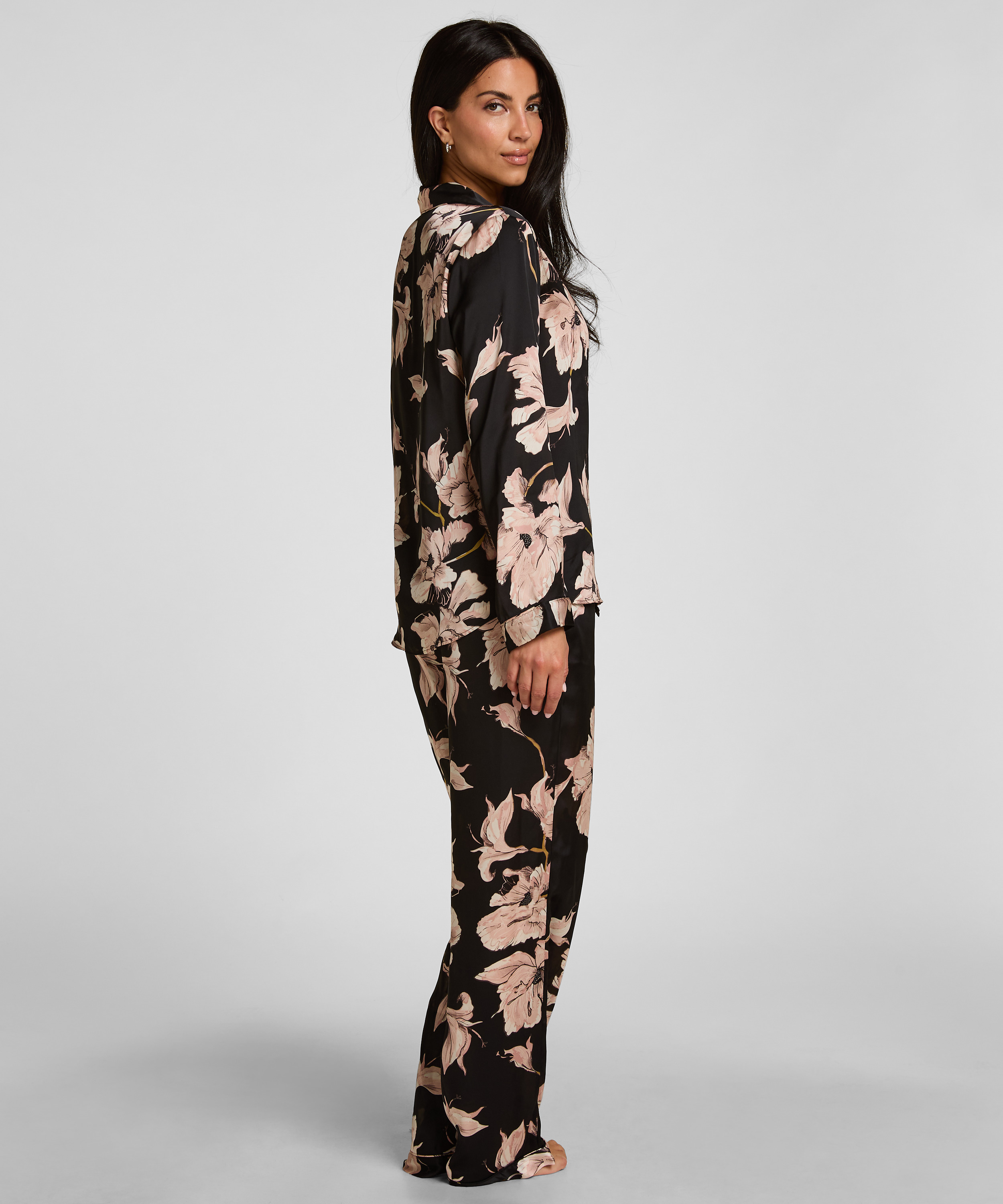 Satin Pants Flower, Black, main