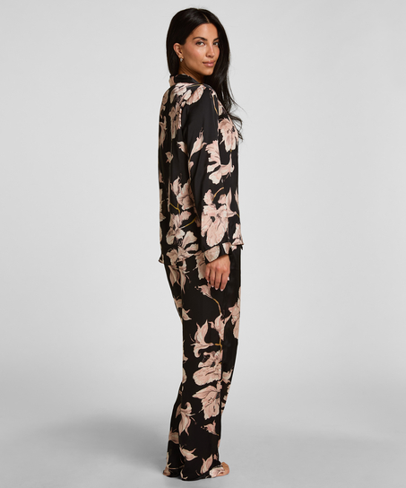 Satin Pants Flower, Black