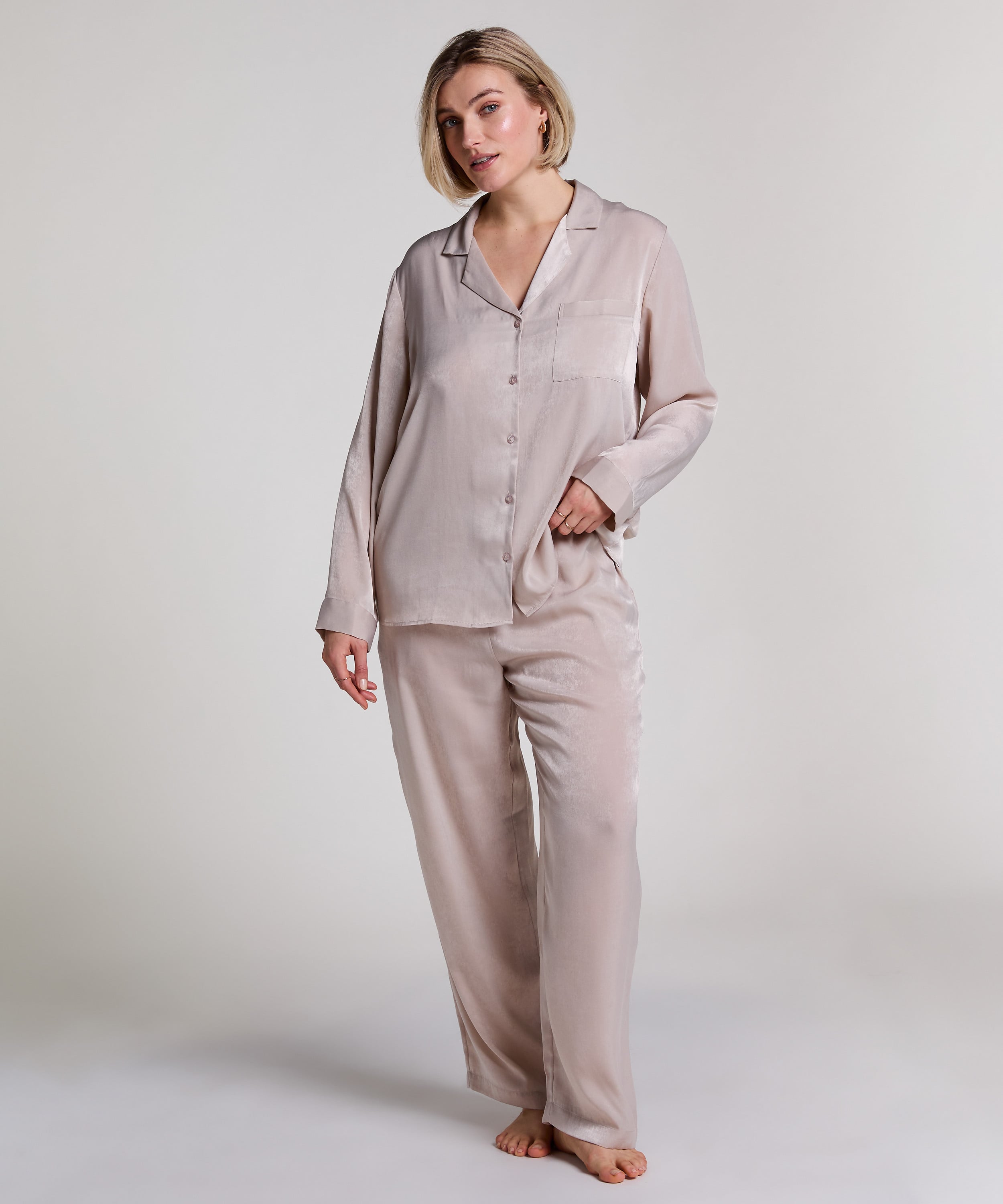 Satin Long-Sleeved Jacket, Beige, main