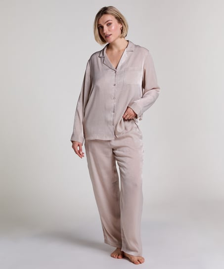Satin Long-Sleeved Jacket, Beige