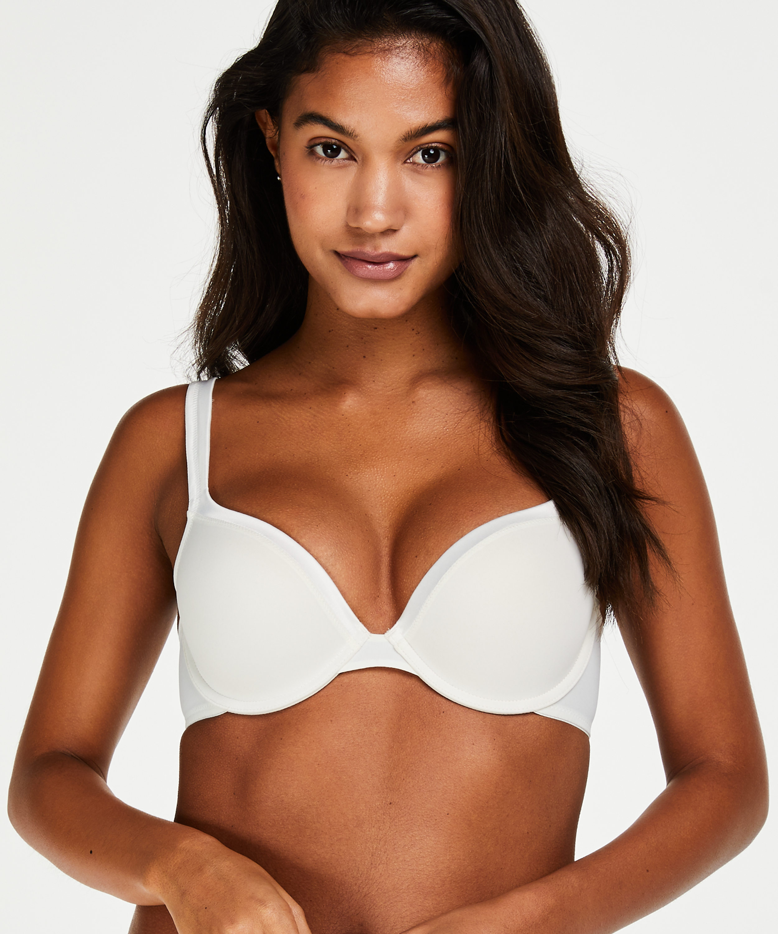 Padded Underwired Bra Satin Fleece, White, main
