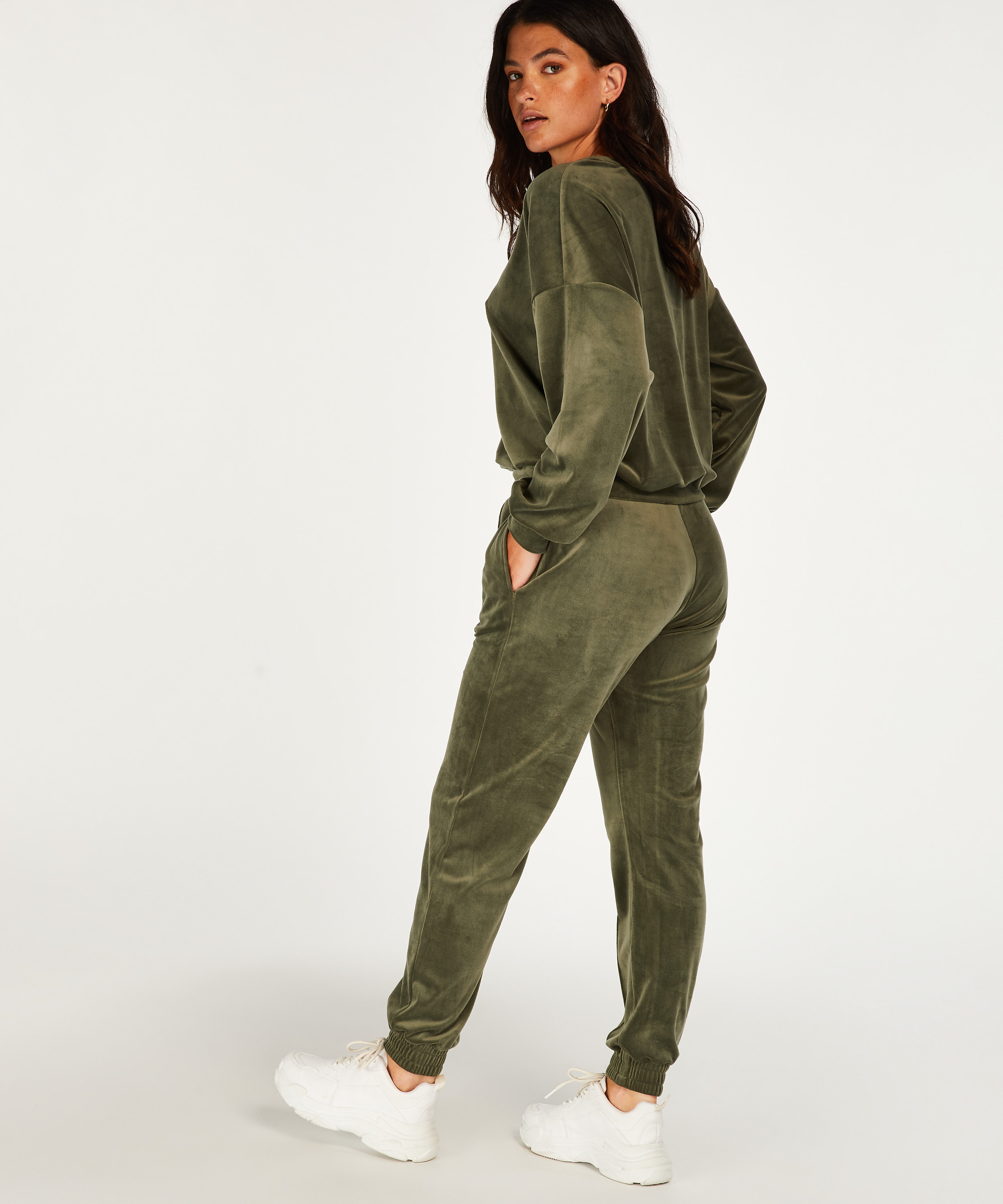 Velour Jogging Pants Pin-tucked, Green, main