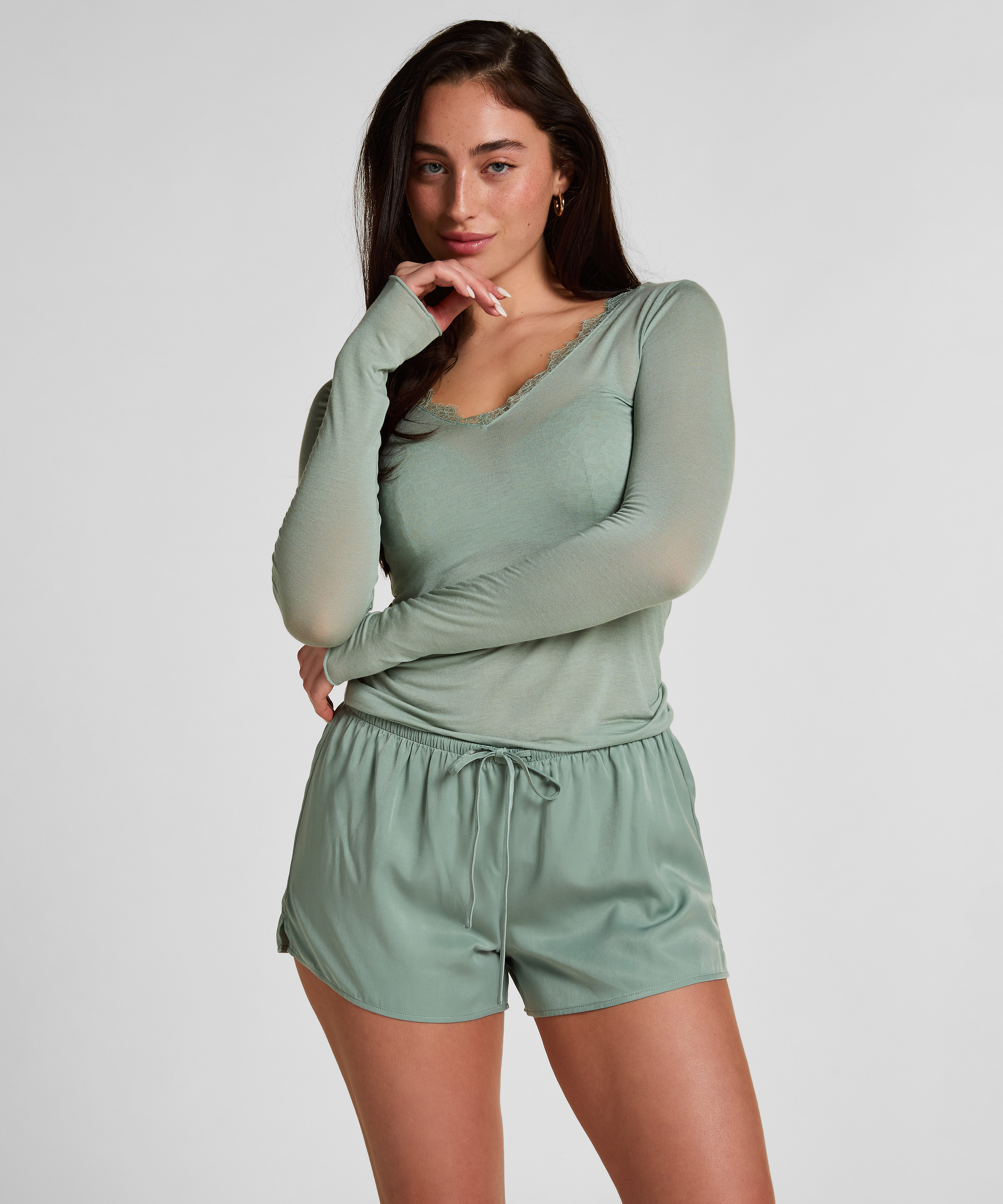 Ayla Satin Shorts, Green, main