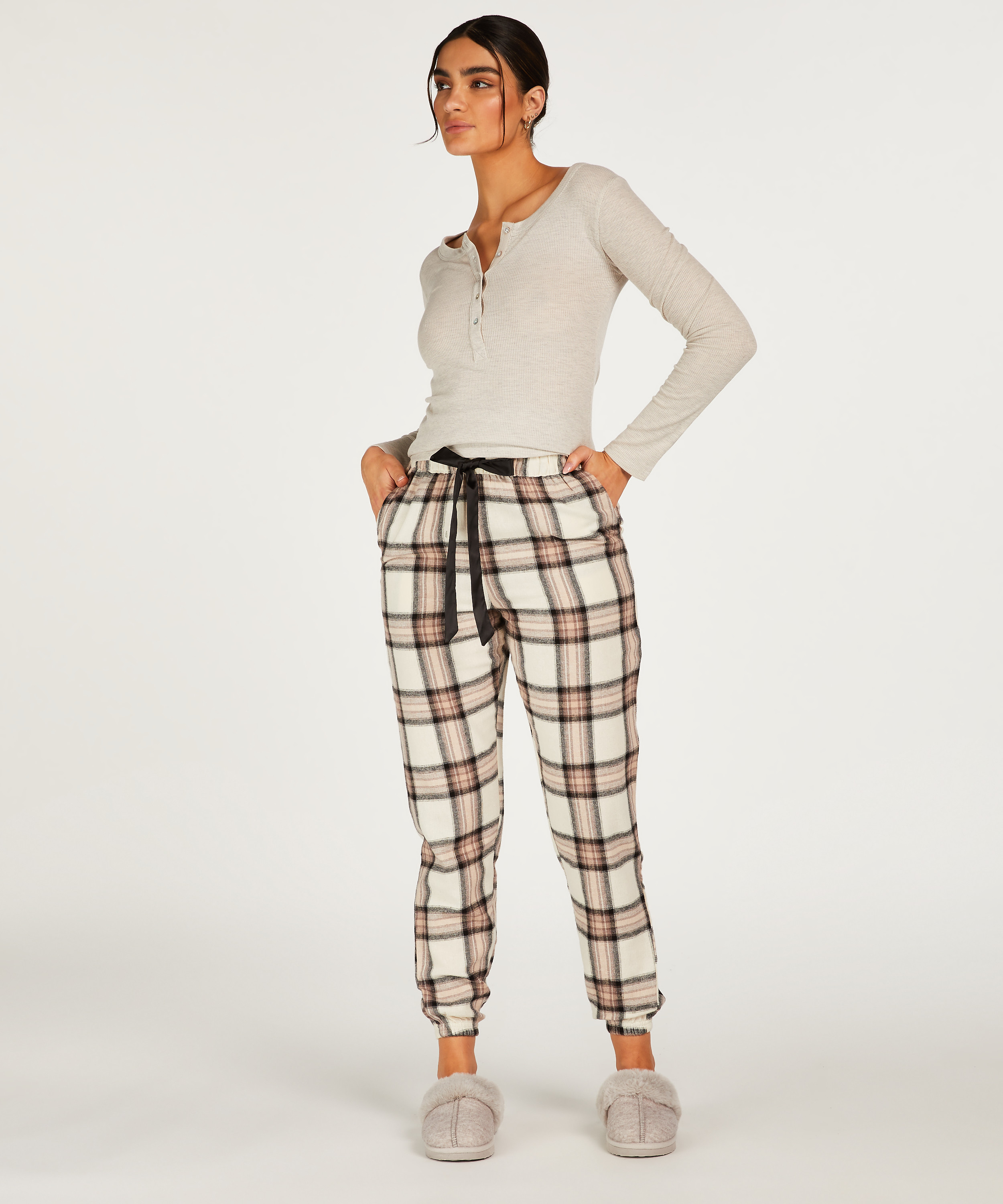 Tall Twill Check pyjama pants, Beige, main