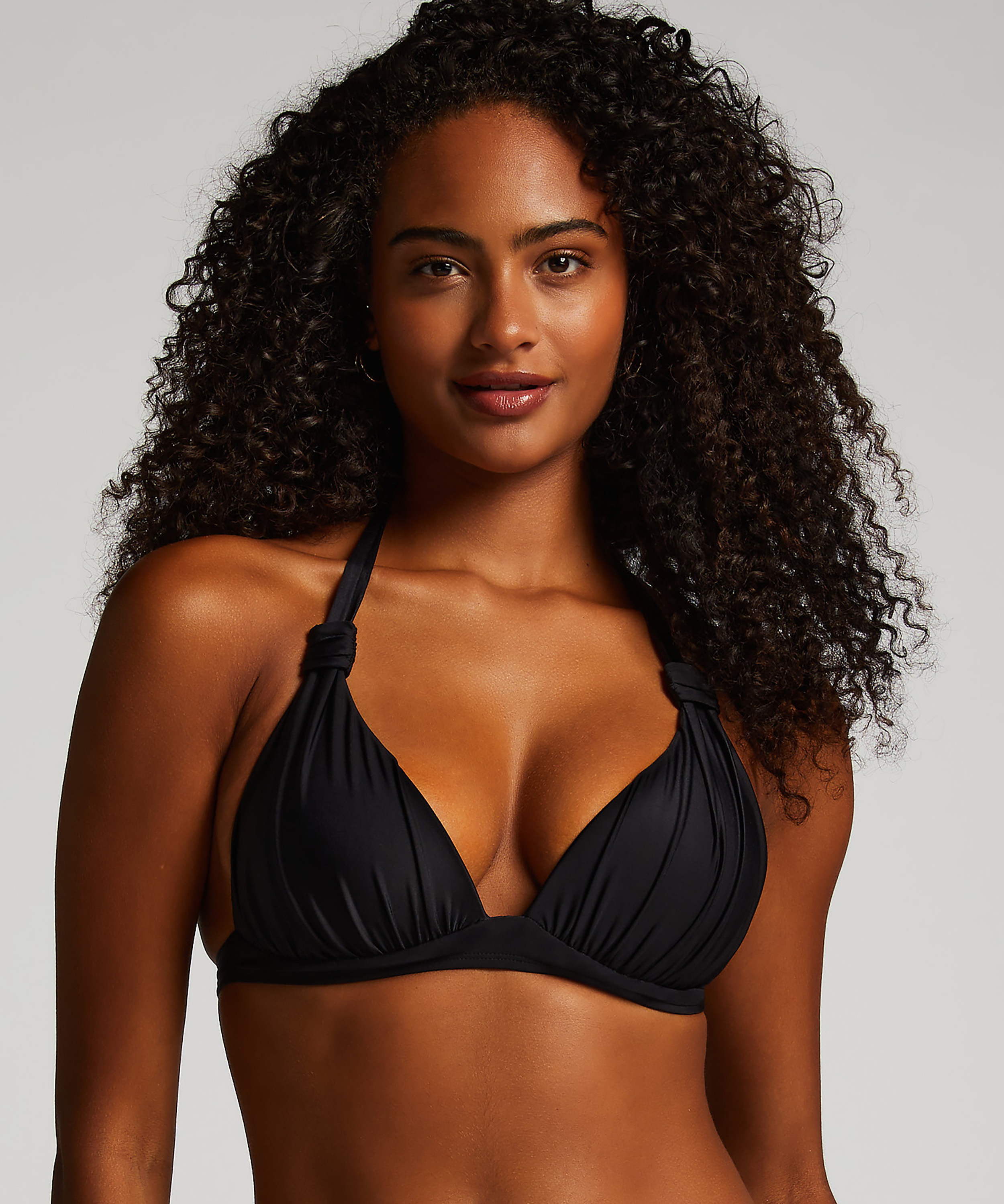 Luxe Triangle Bikini Top, Black, main