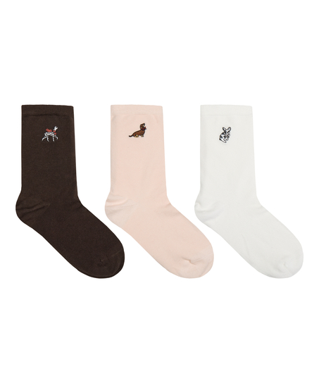 Socks 3 Pair Cotton, Pink