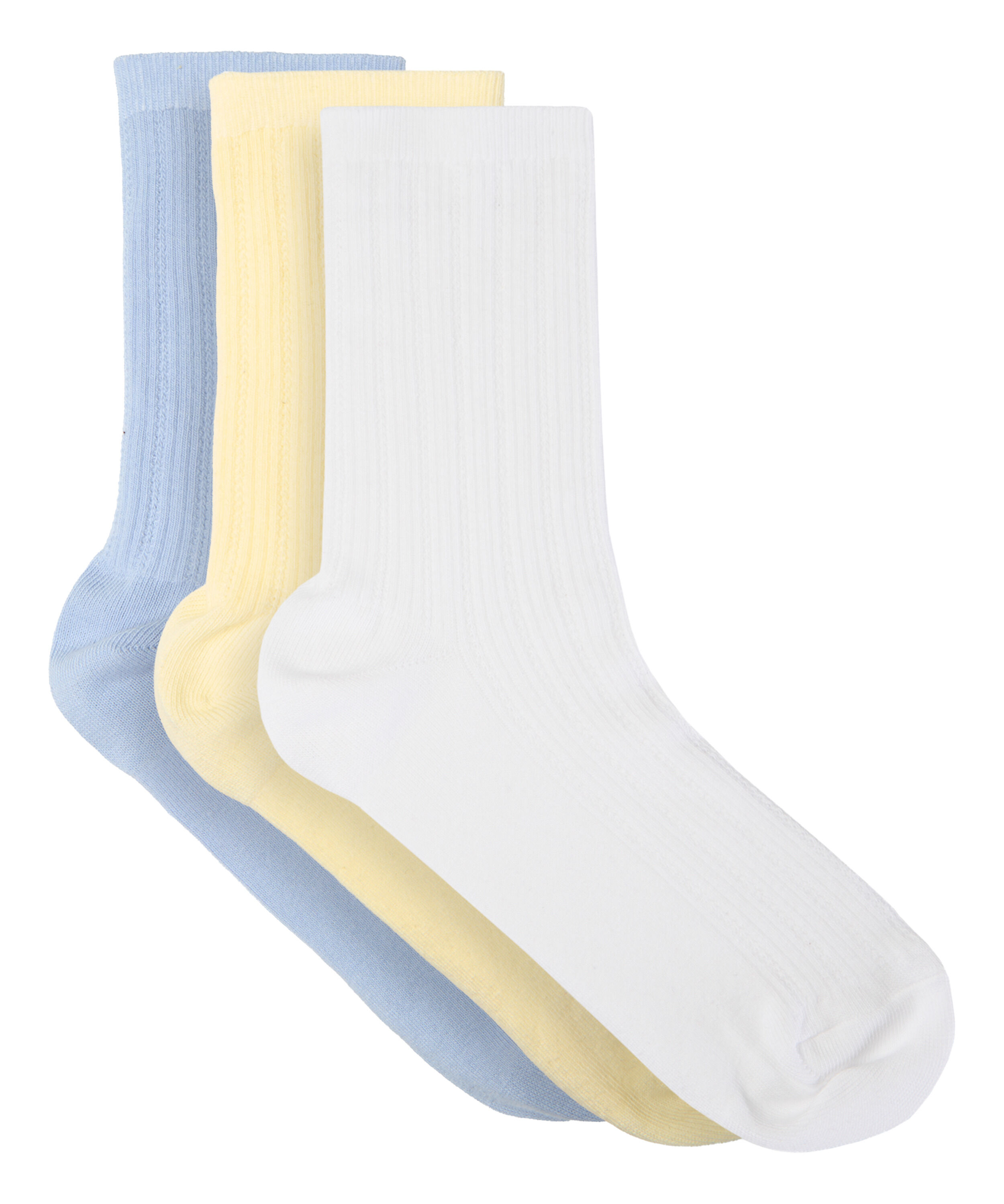 3 Pair Cotton Pointelle Crew Socks, Yellow