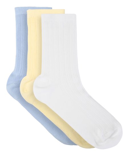 3 Pair Cotton Pointelle Crew Socks, Yellow