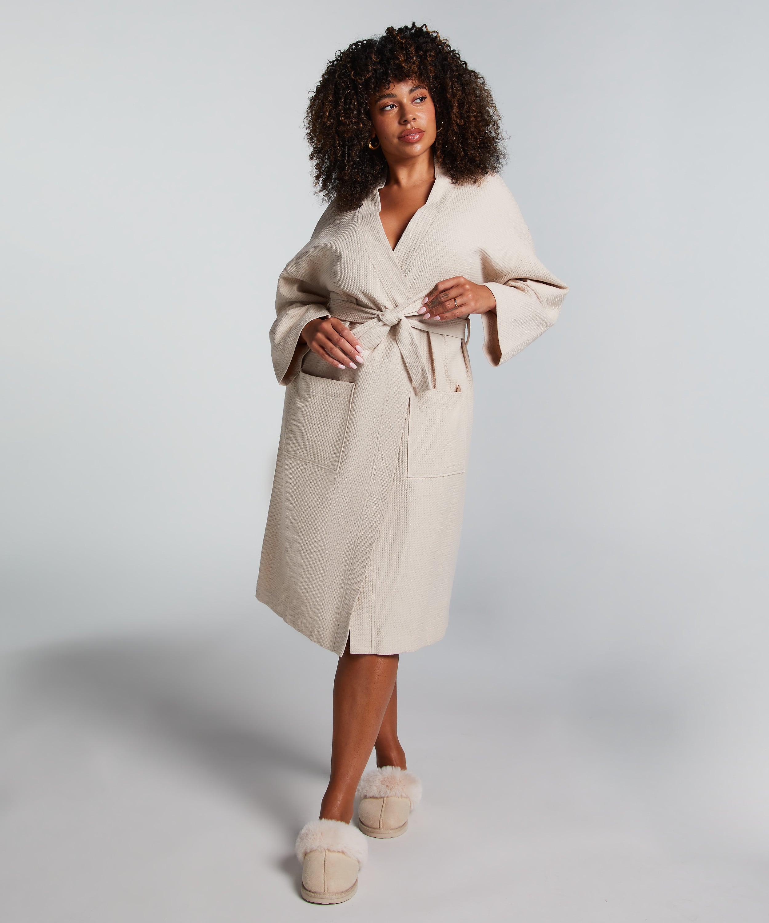Waffle Bathrobe, Beige, main