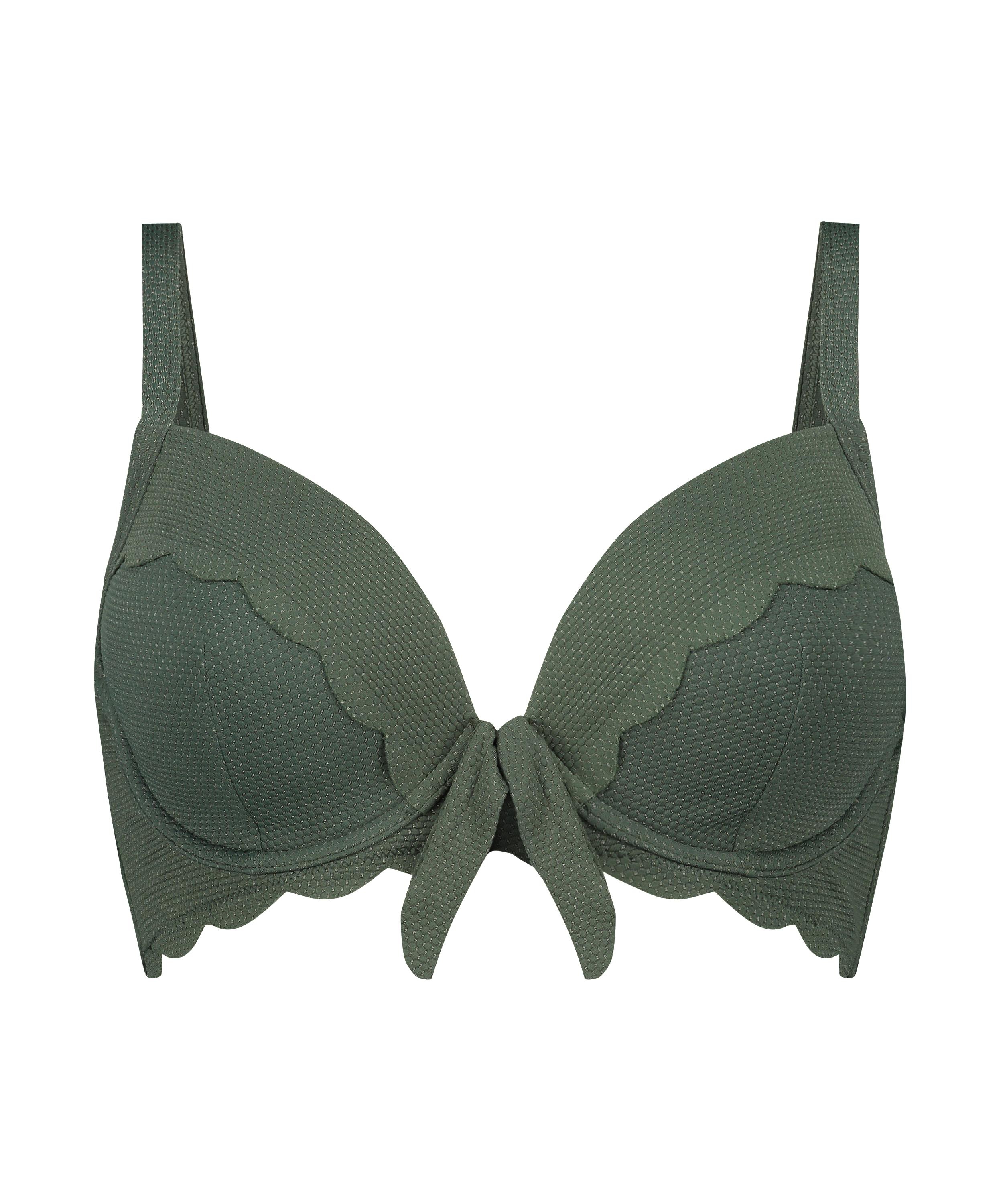 Scallop Glam padded underwired bikini top, Green, main