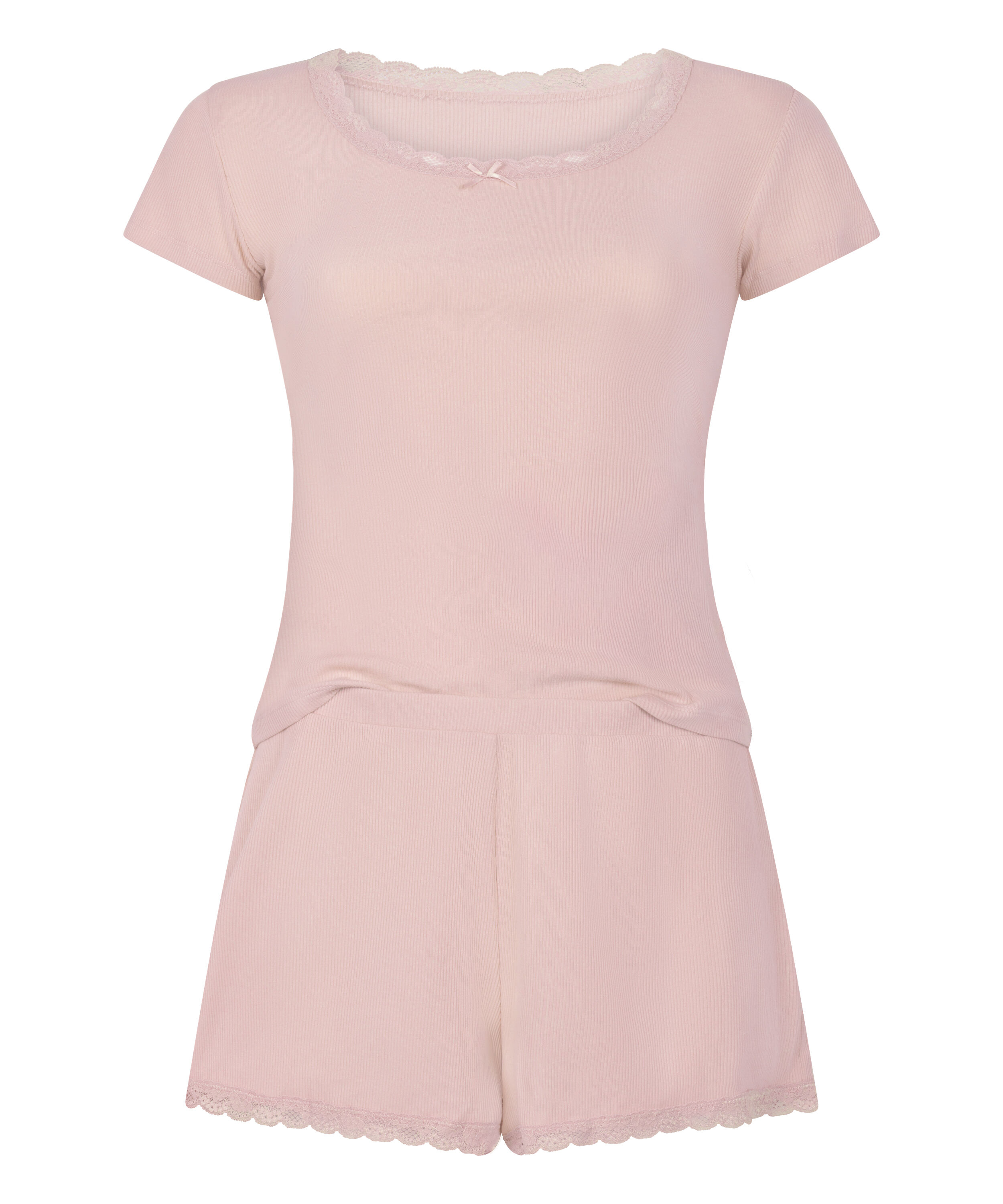 Pyjama Set Rib Lace, Pink