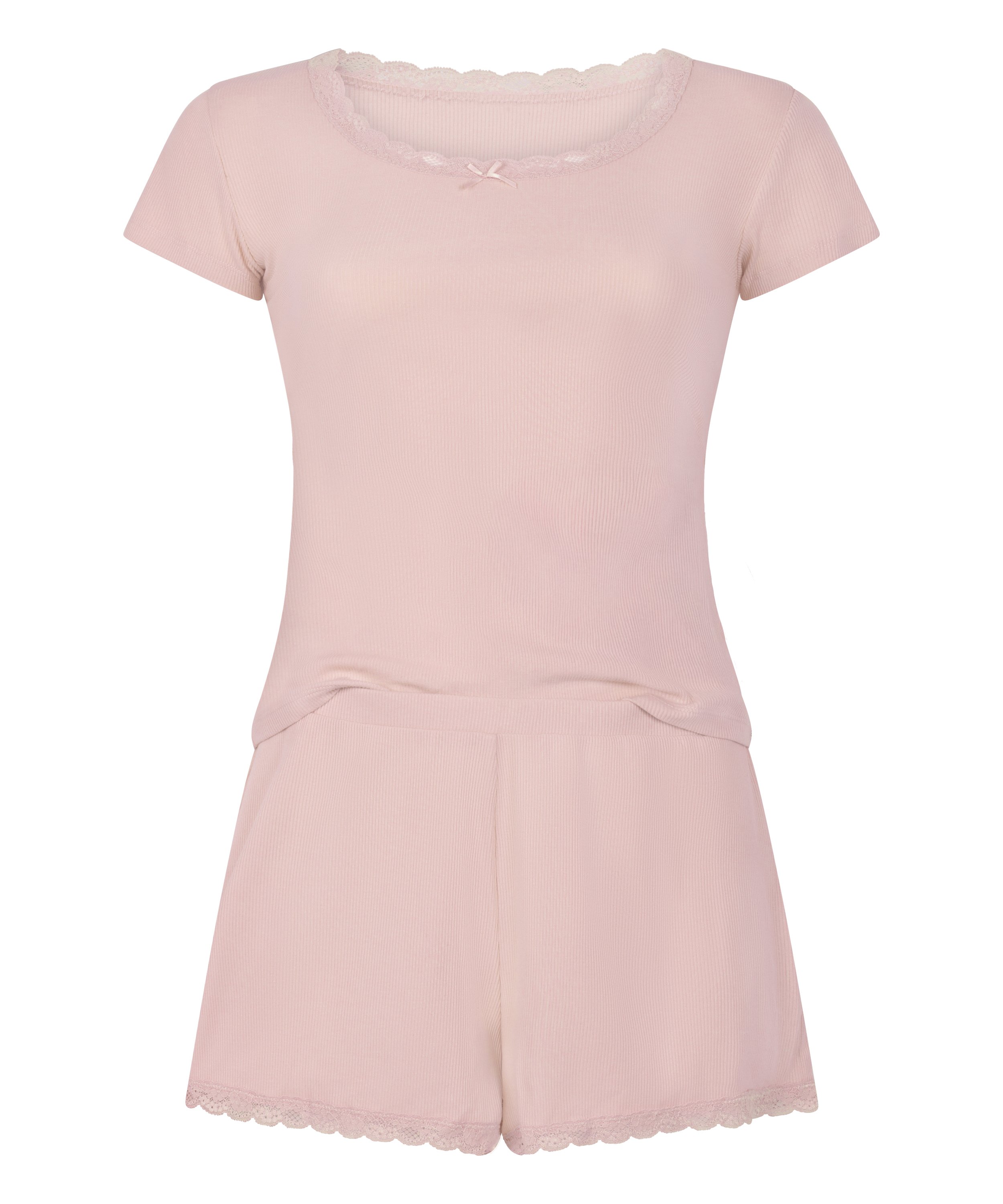 Pyjama Set Rib Lace, Pink, main