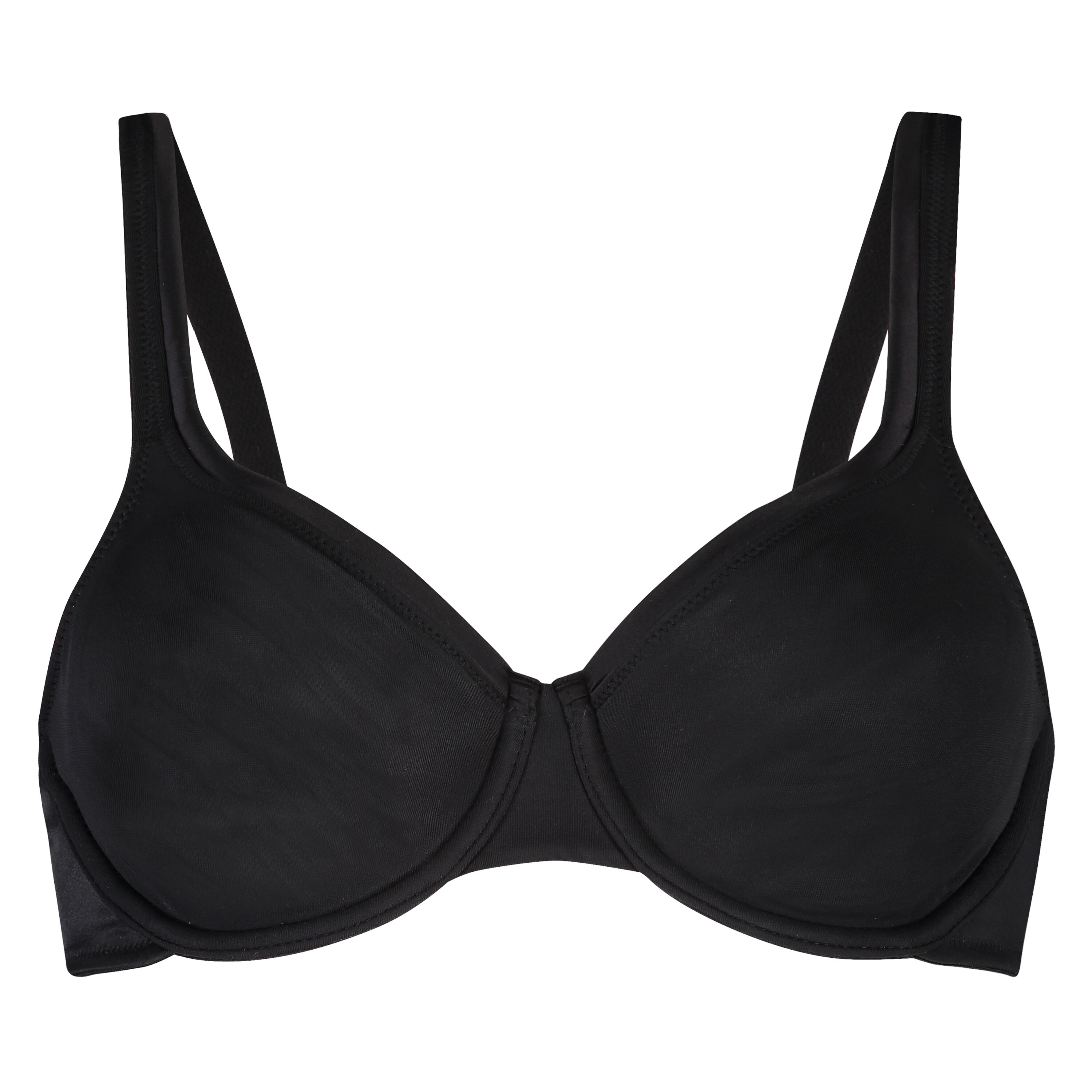 Satin Fleece Non-Padded Underwired Bra, Black