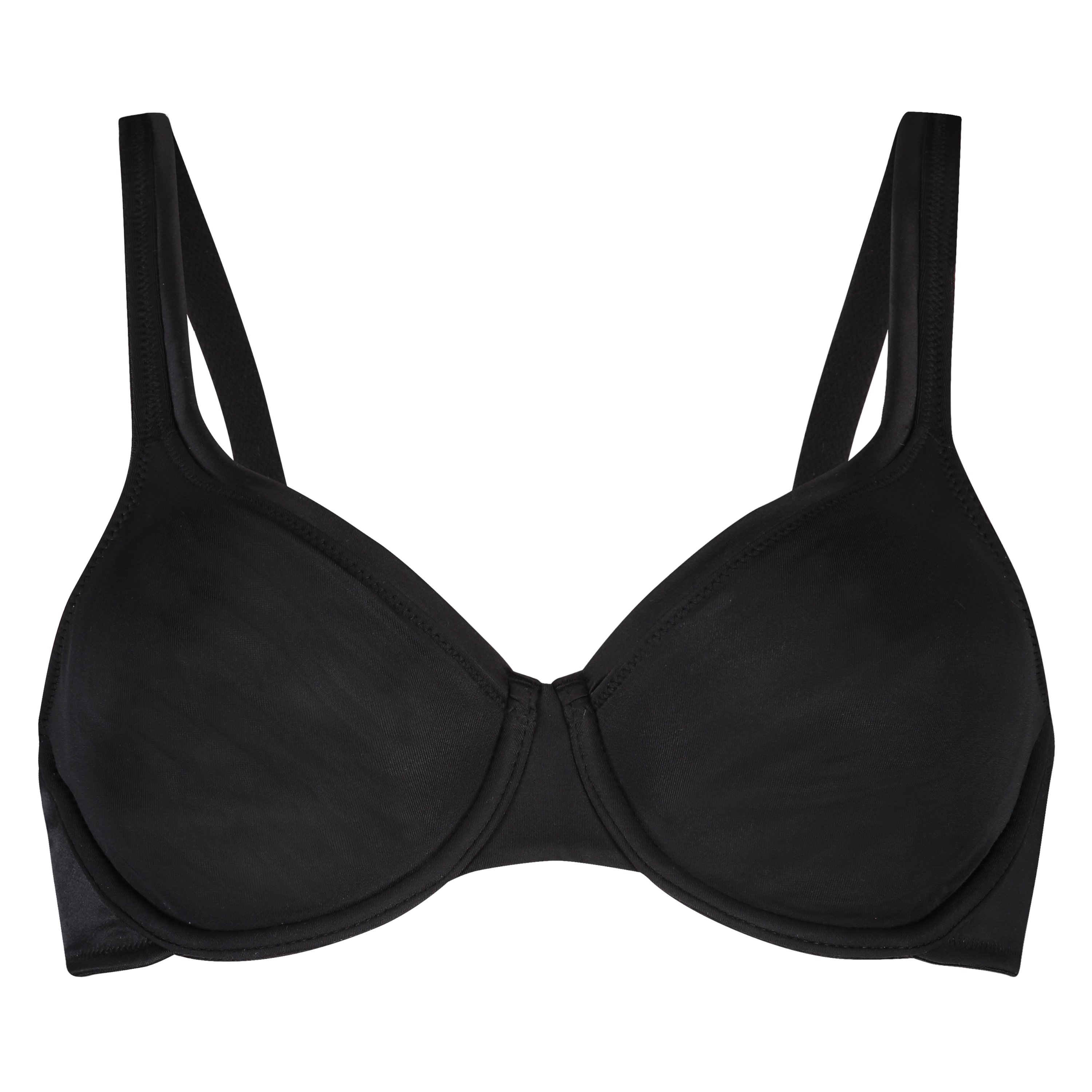 Satin Fleece Non-Padded Underwired Bra, Black, main