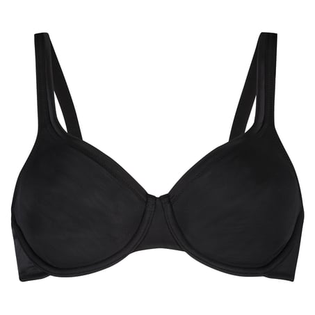 Satin Fleece Non-Padded Underwired Bra, Black