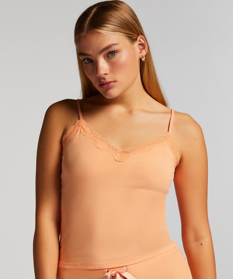 Cami Rib Lace  Top, Pink