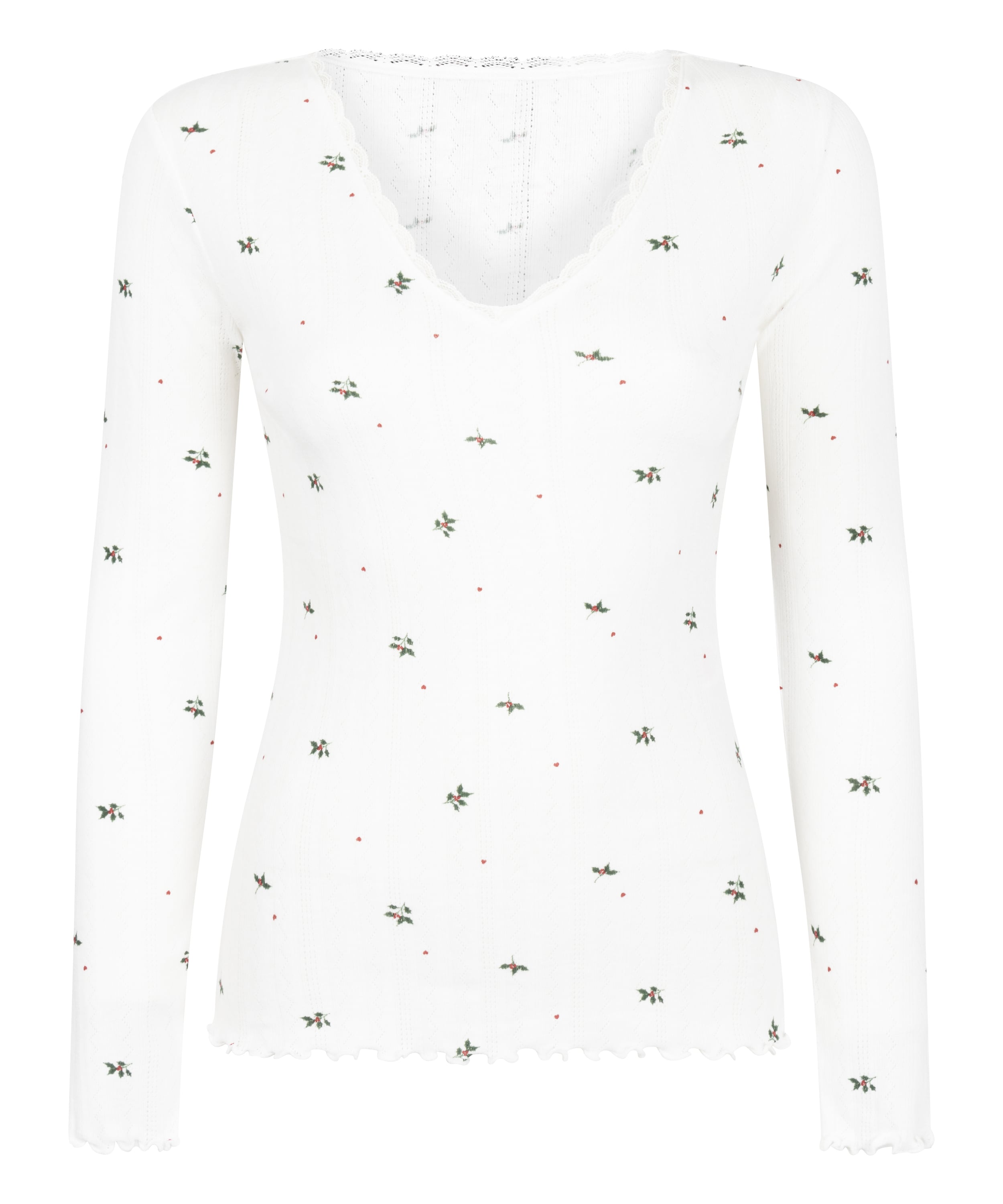 Pointelle Pyjama Top, White, main