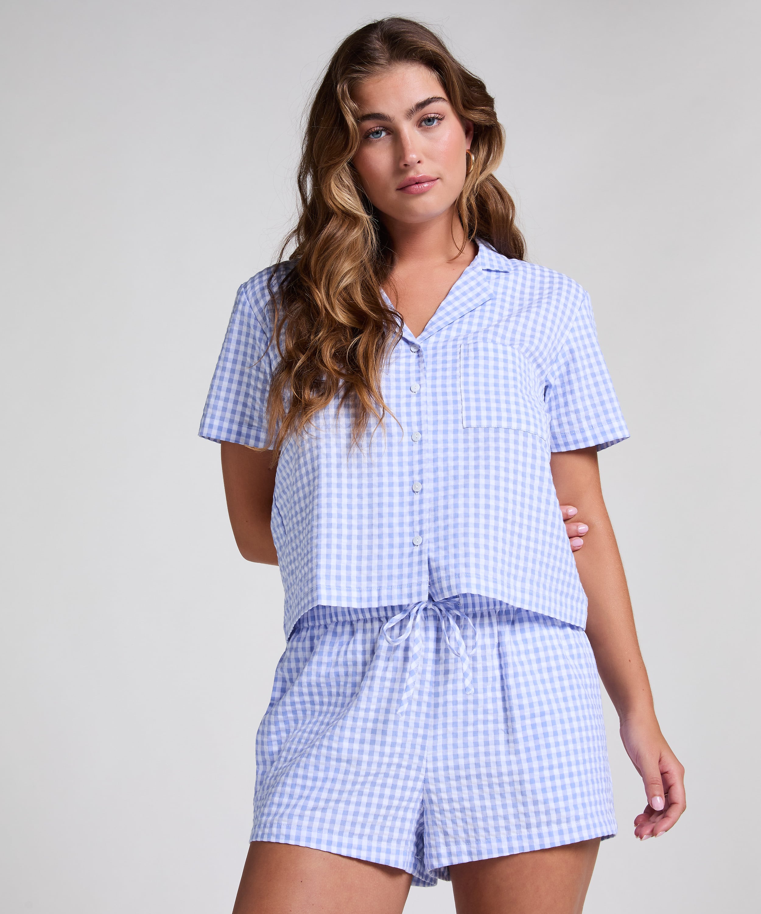 Seersucker Short-Sleeved Jacket, Blue, main