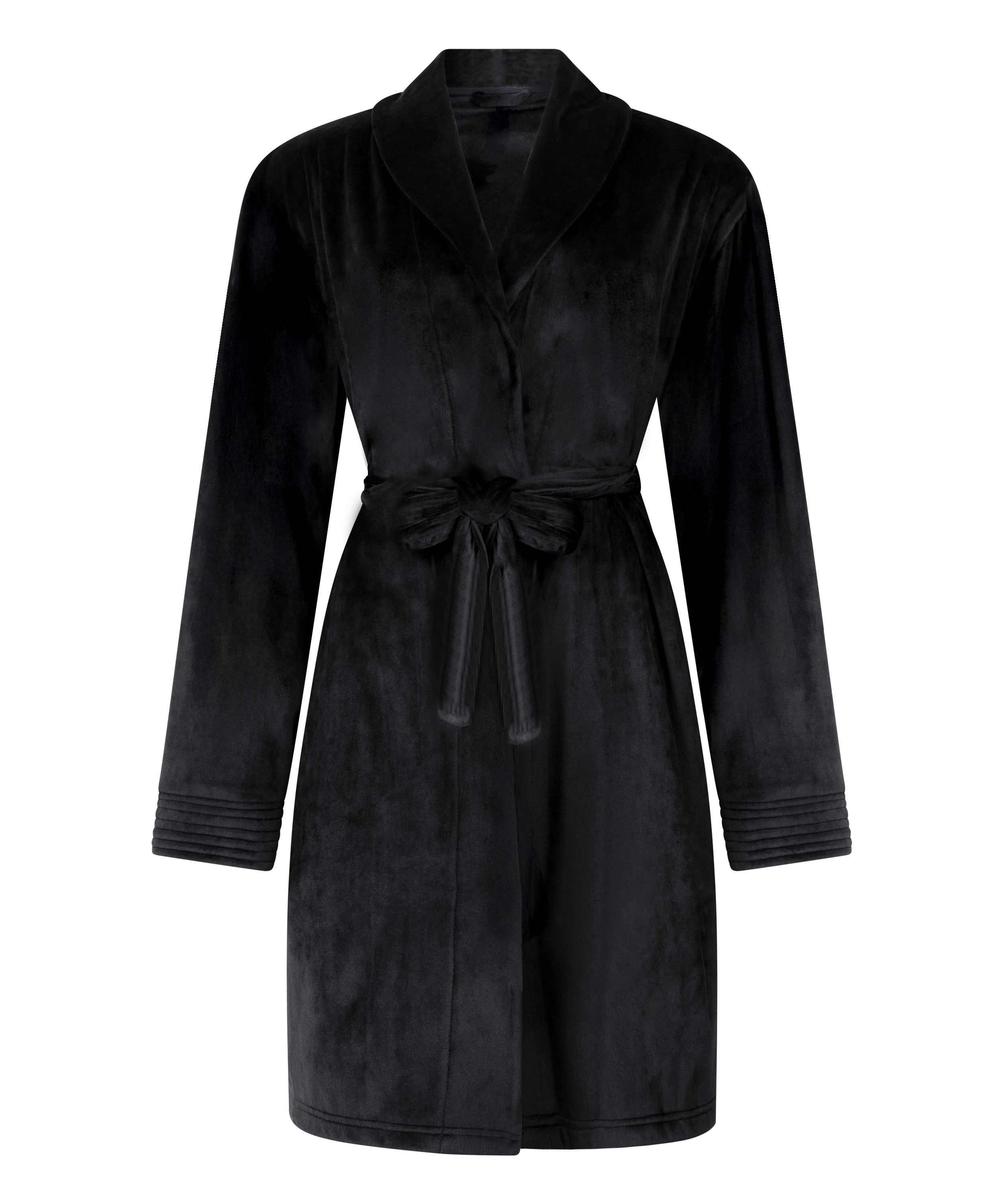 Velours short bathrobe, Black, main