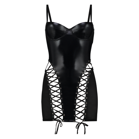 Mesh lace-up slip dress, Black