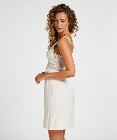 Nora Lace Slip Dress, White